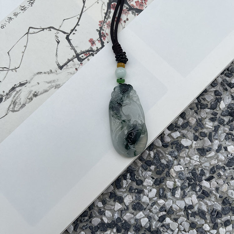 Double Carved Koi Fish Jade Pendant (PJA00010)