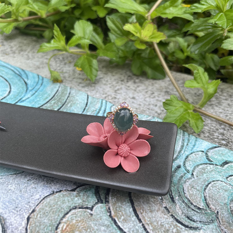 Huge Type A Bluish Green Cabochon Ring (PJA00016)