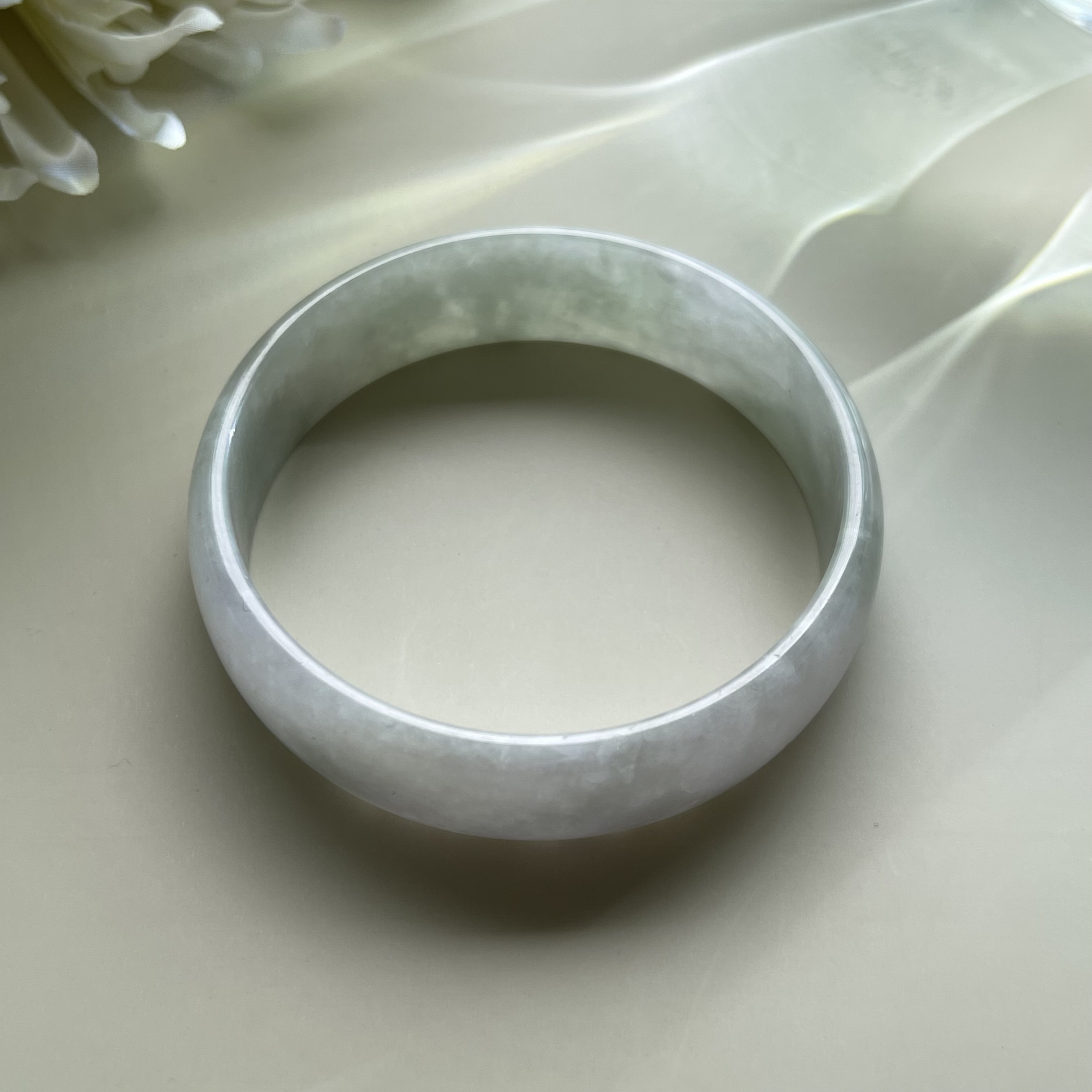 Faint Green Greyish to Faint Lavender Child Jadeite Bangle (PJA00113)