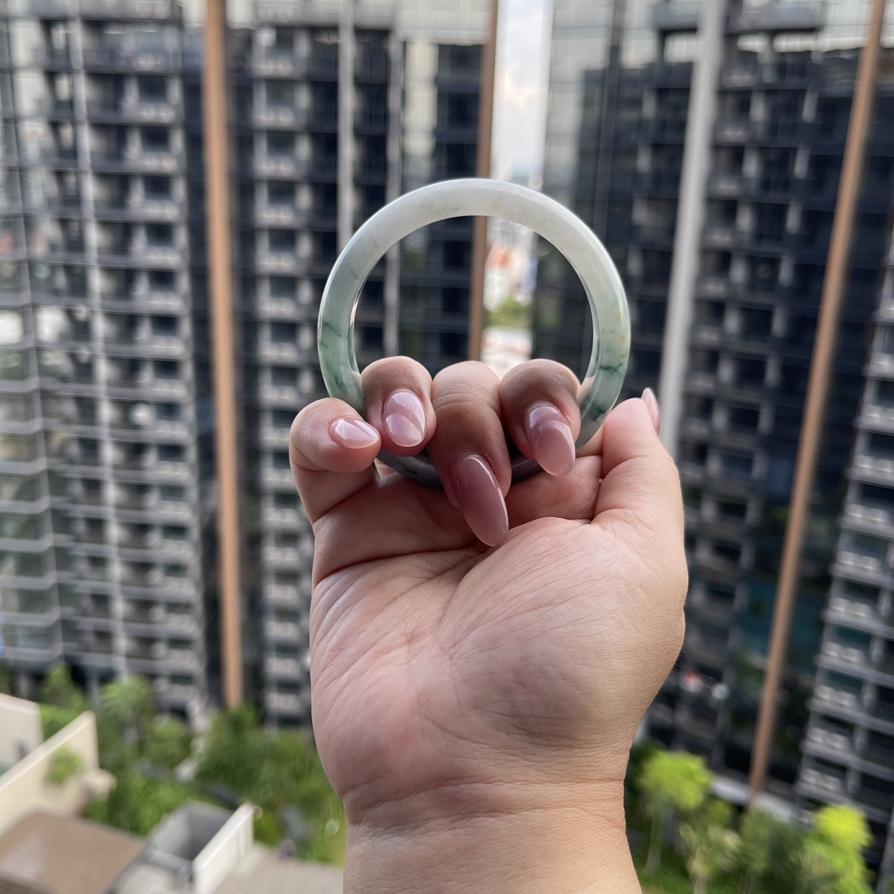 Green Floating Flowers Jadeite Bangle (PJA00077)