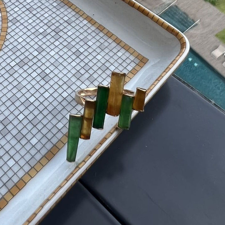 Green and Yellow Unique Modern Jadeite Ring (PJA00097)