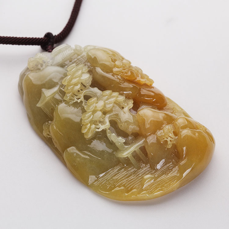 Type A Yellow Jadeite in Landscape Carving (PJA00009)