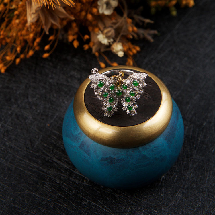 18k White Gold Green Pendant/ Ring/ Brooch and Bracelet Butterfly (PJA00064)