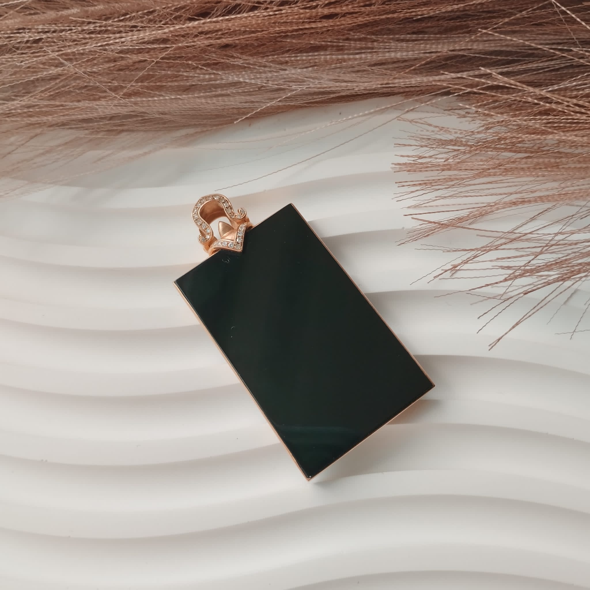 18K Rose Gold Trapezium Omphacite Pendant  (PJA00288)