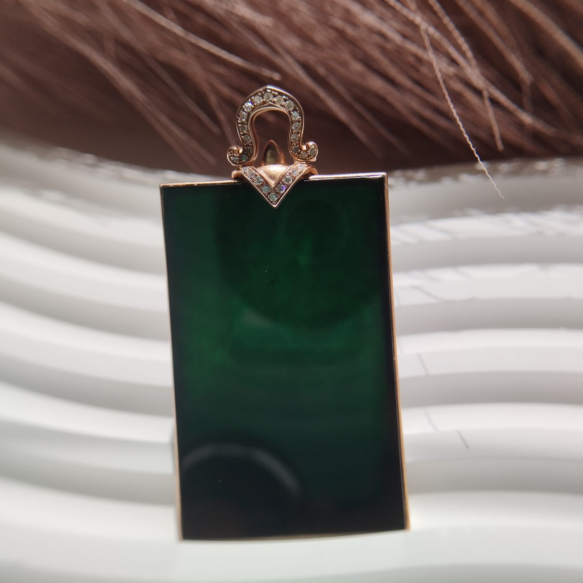 18K Rose Gold Trapezium Omphacite Pendant  (PJA00288)