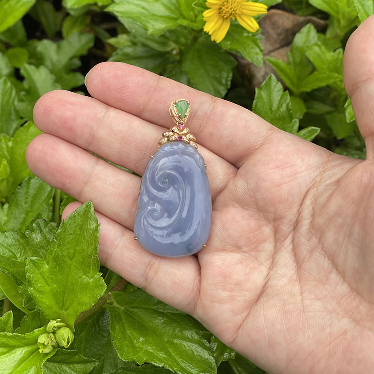 18K Rosegold Violet Ruyi 如意 Jadeite Pendant (PJA00037)