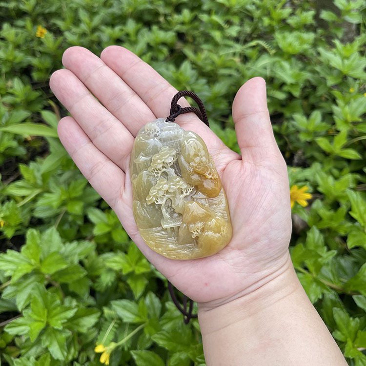Type A Yellow Jadeite in Landscape Carving (PJA00009)