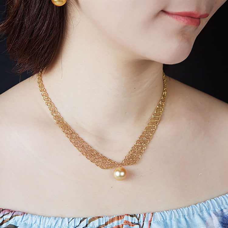Single Gold Pearl Lace Chain Necklace or Choker (PPE00008)