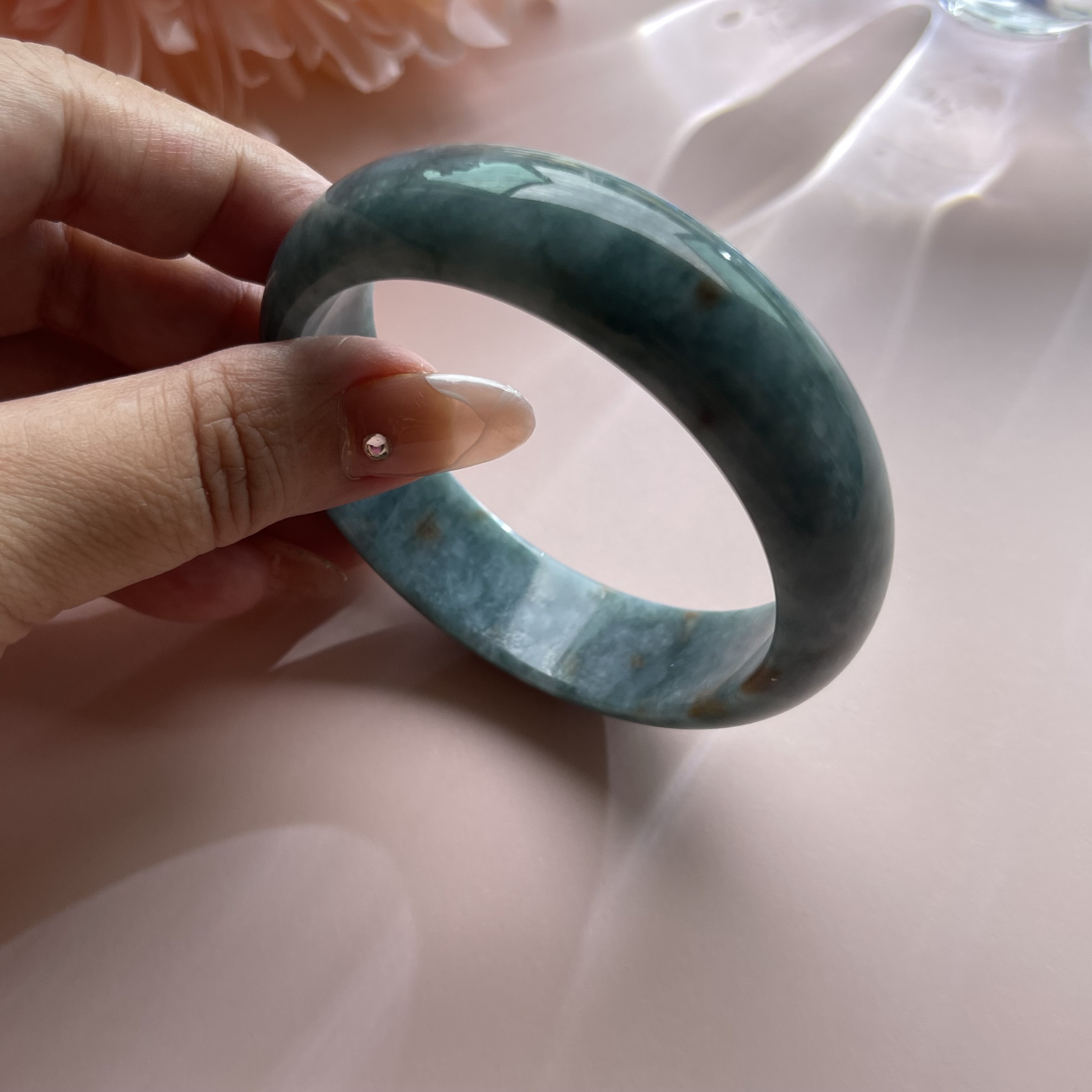 Creamy Bluish Green with Red Florals Bangle (PJA00112)