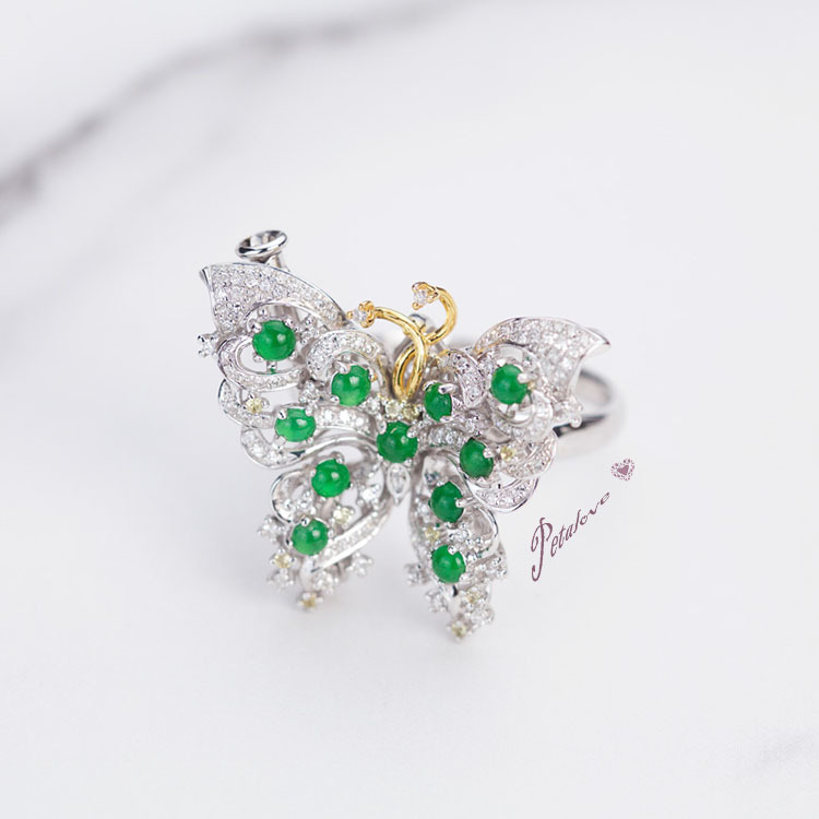 18k White Gold Green Pendant/ Ring/ Brooch and Bracelet Butterfly (PJA00064)