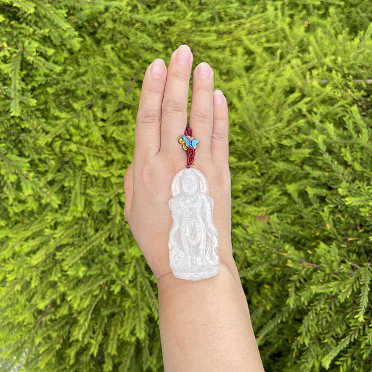 Big Size Icy Jadeite Standing Guan Yin Pendant (PJA00008)