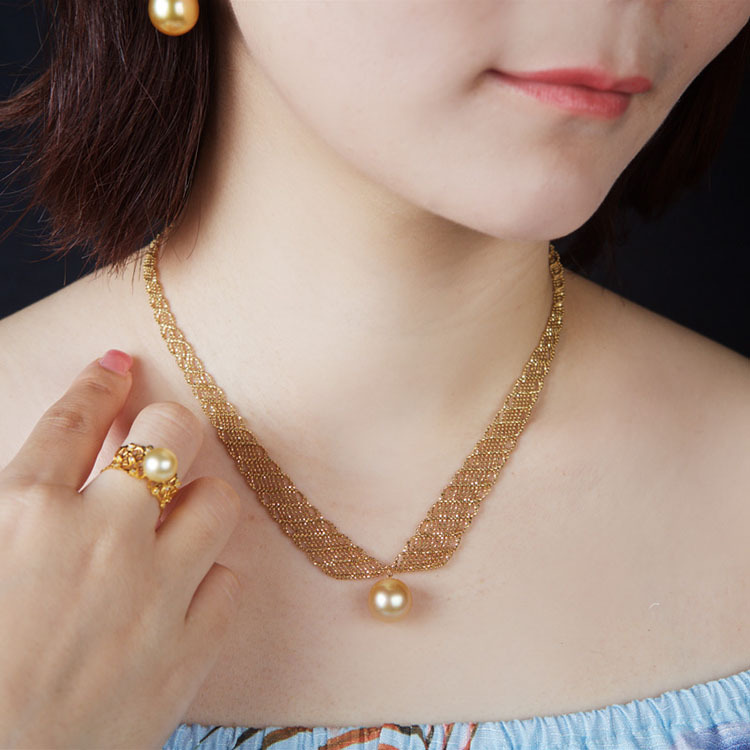 Single Gold Pearl Lace Chain Necklace or Choker (PPE00008)
