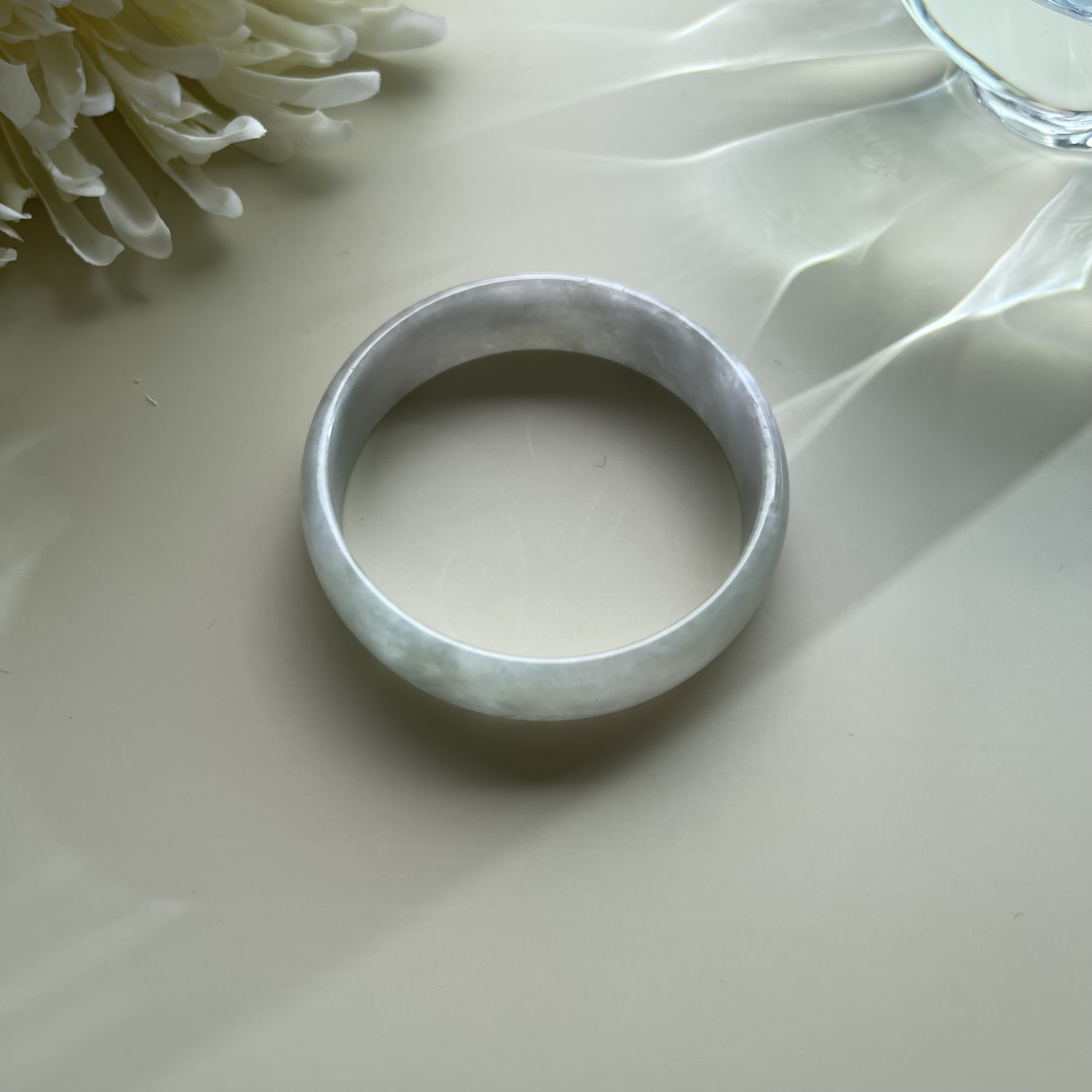Faint Green Greyish to Faint Lavender Child Jadeite Bangle (PJA00113)