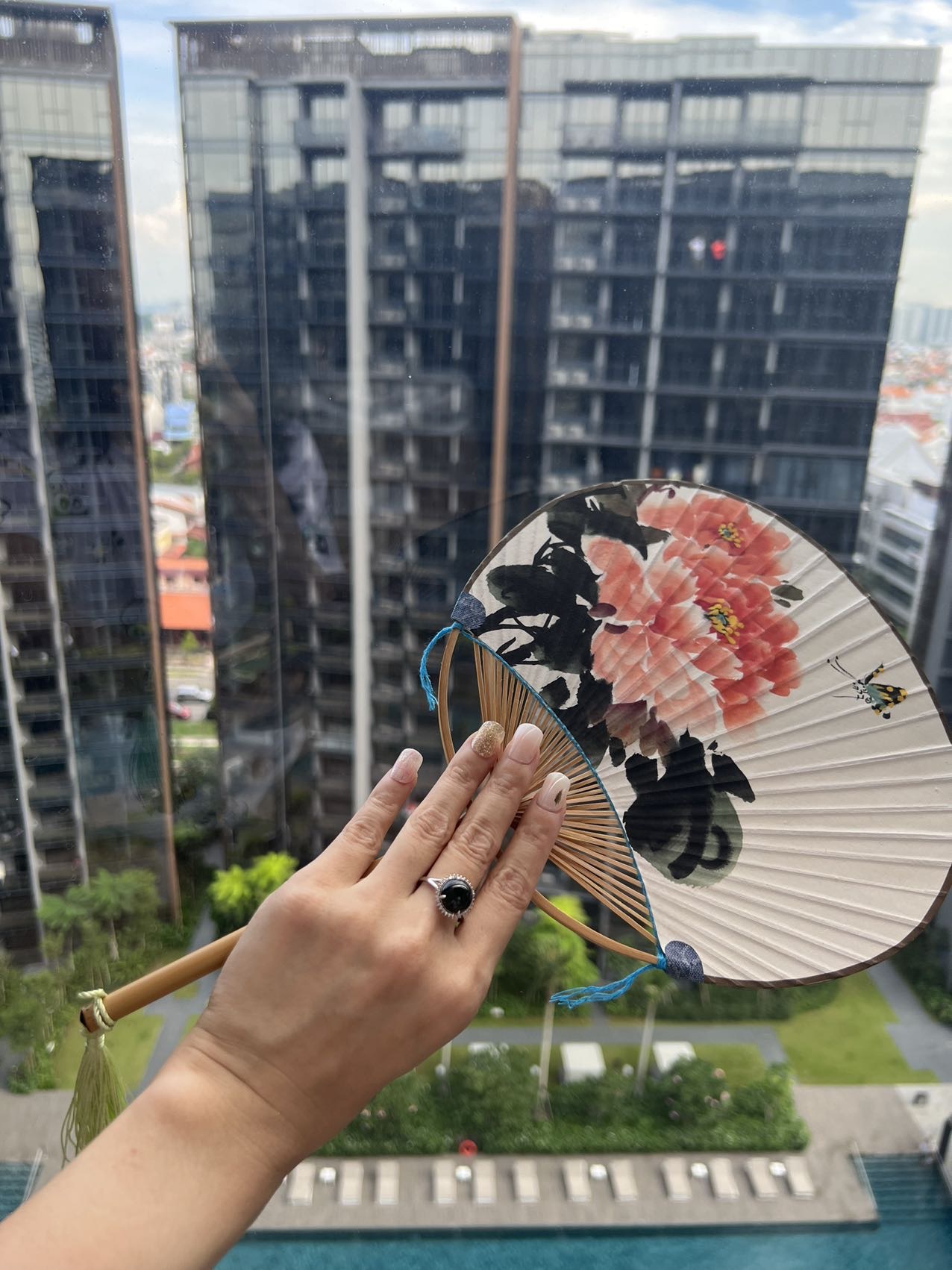 18K White Gold Omphacite Cabochon Ring (PJA00082)