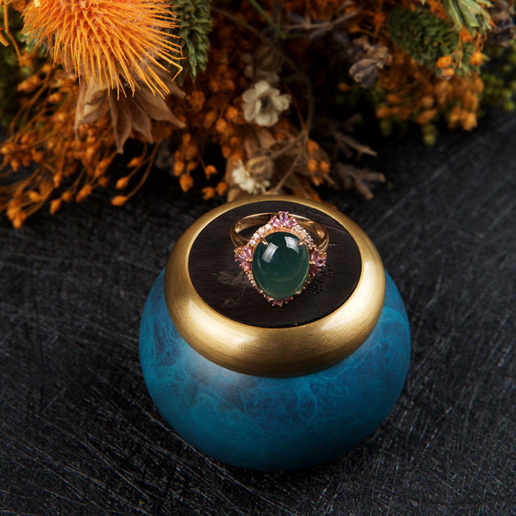 Huge Type A Bluish Green Cabochon Ring (PJA00016)