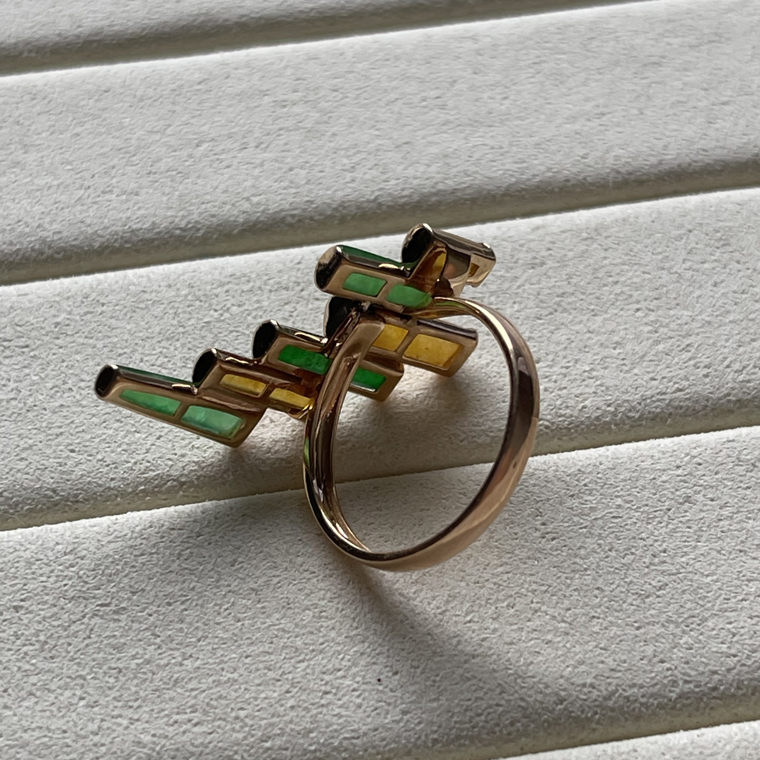 Green and Yellow Unique Modern Jadeite Ring (PJA00097)