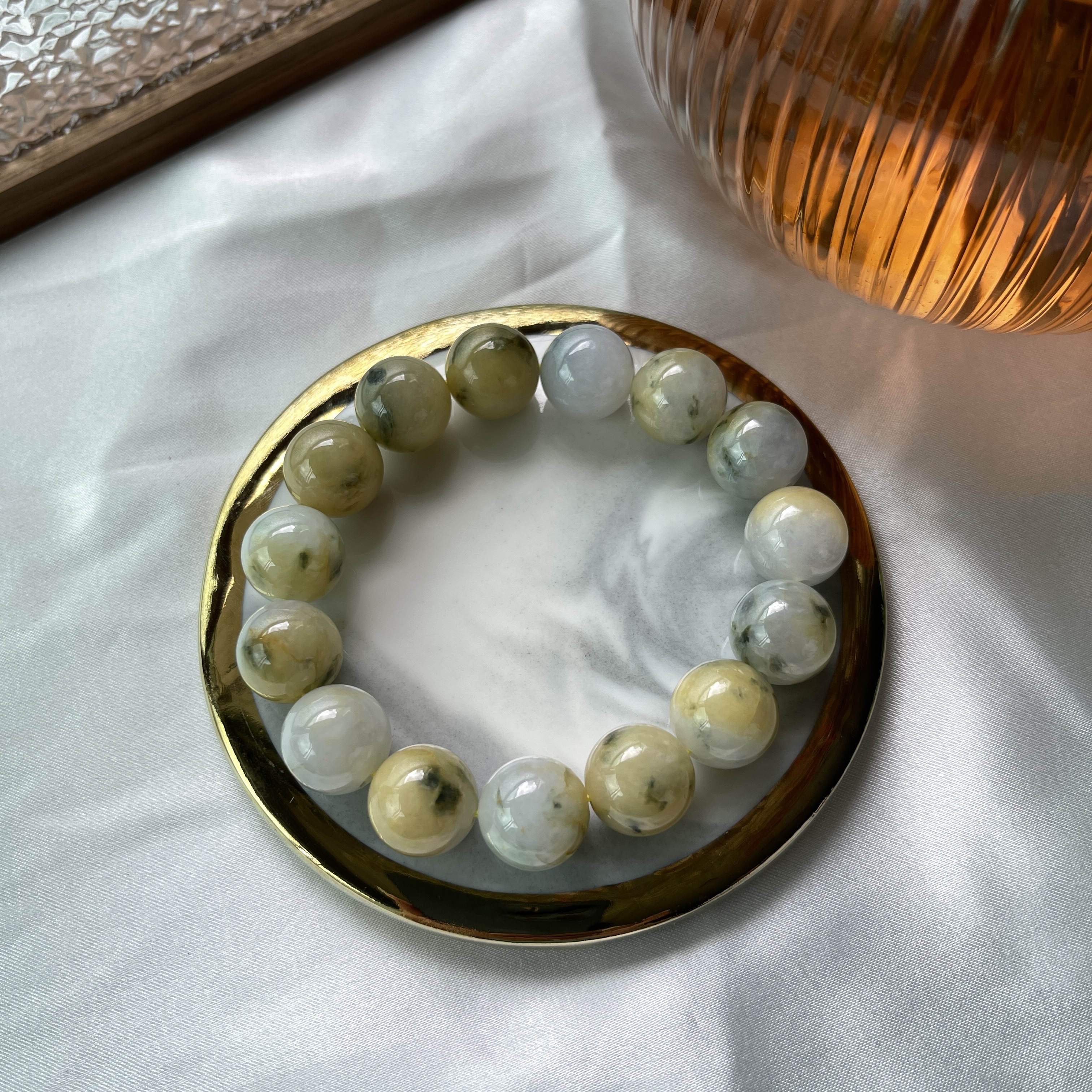 Scenic Yellow White Jade Bracelet (PJA00138) 
