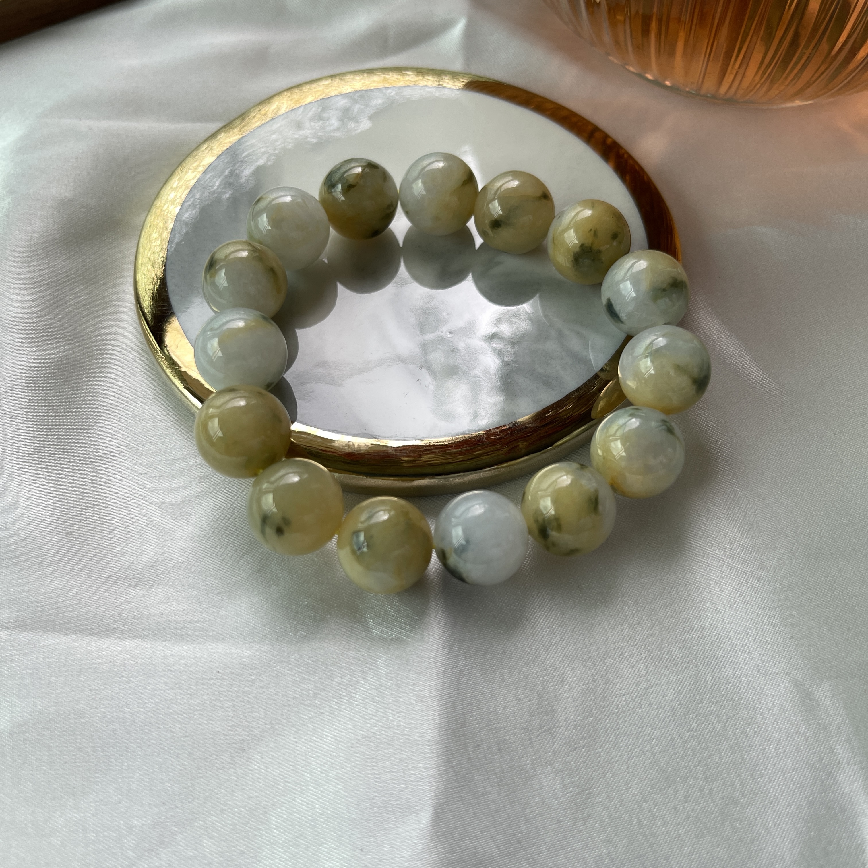 Scenic Yellow White Jade Bracelet (PJA00138) 