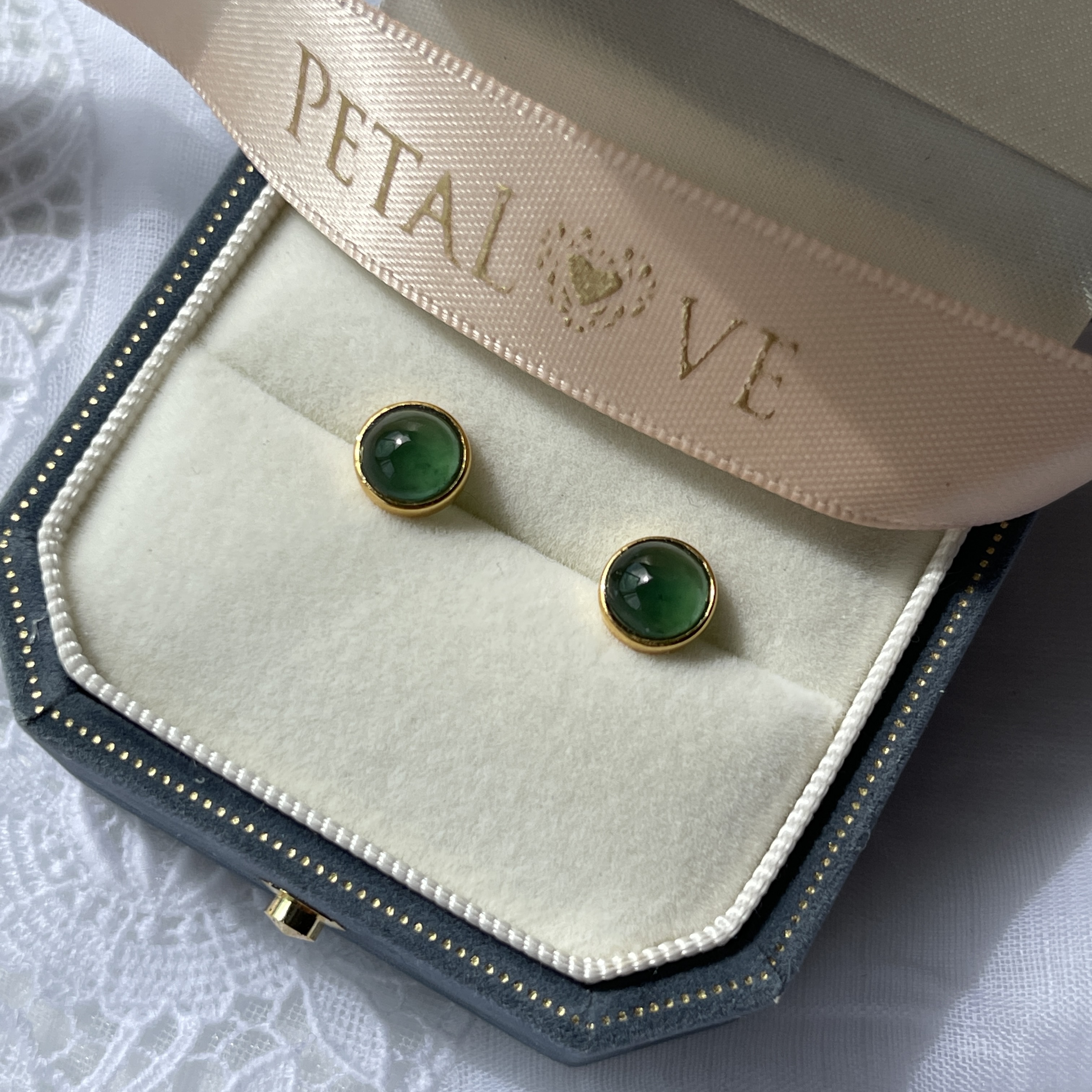 Malachite Green Jade Stud Earrings (PJA00136) 