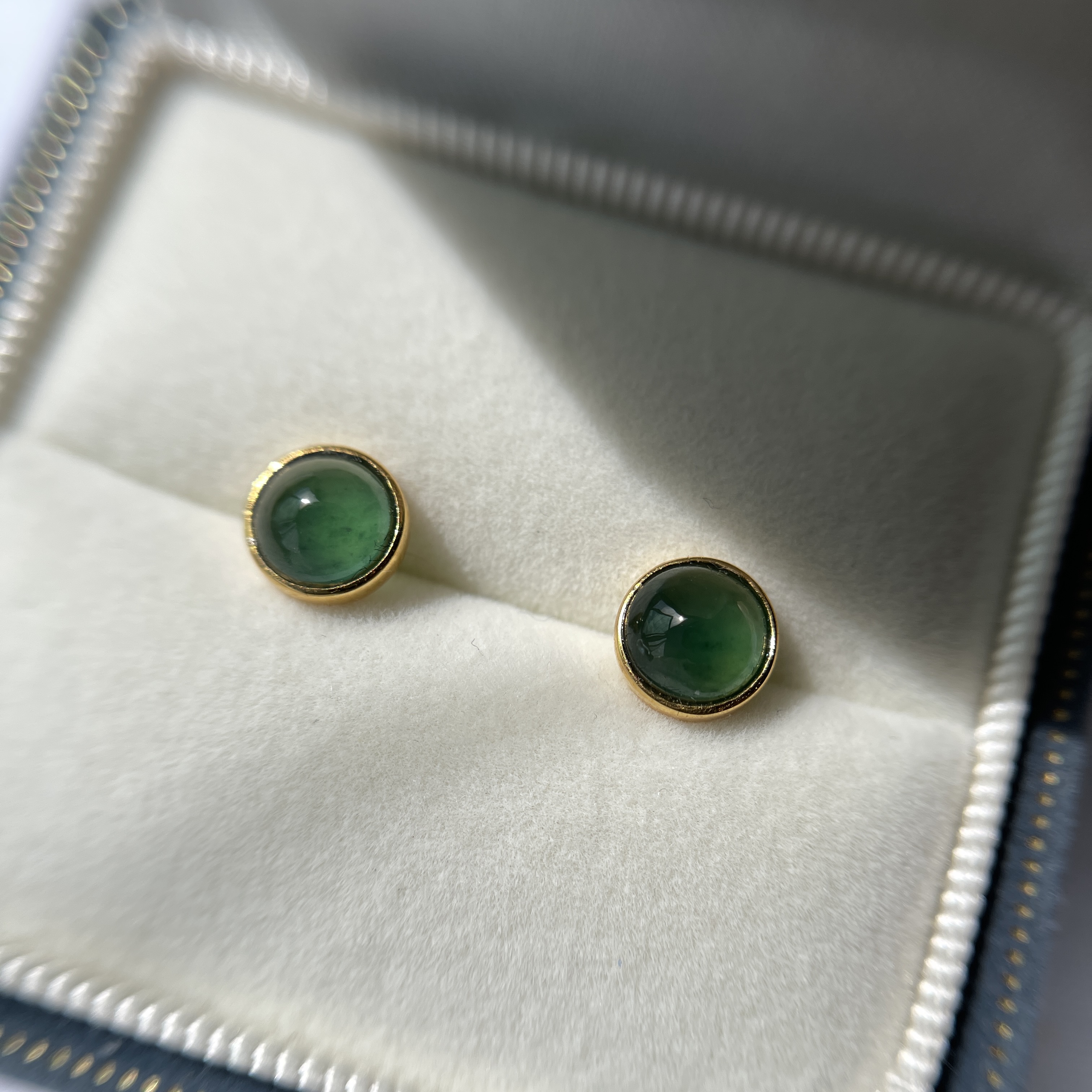 Malachite Green Jade Stud Earrings (PJA00136) 