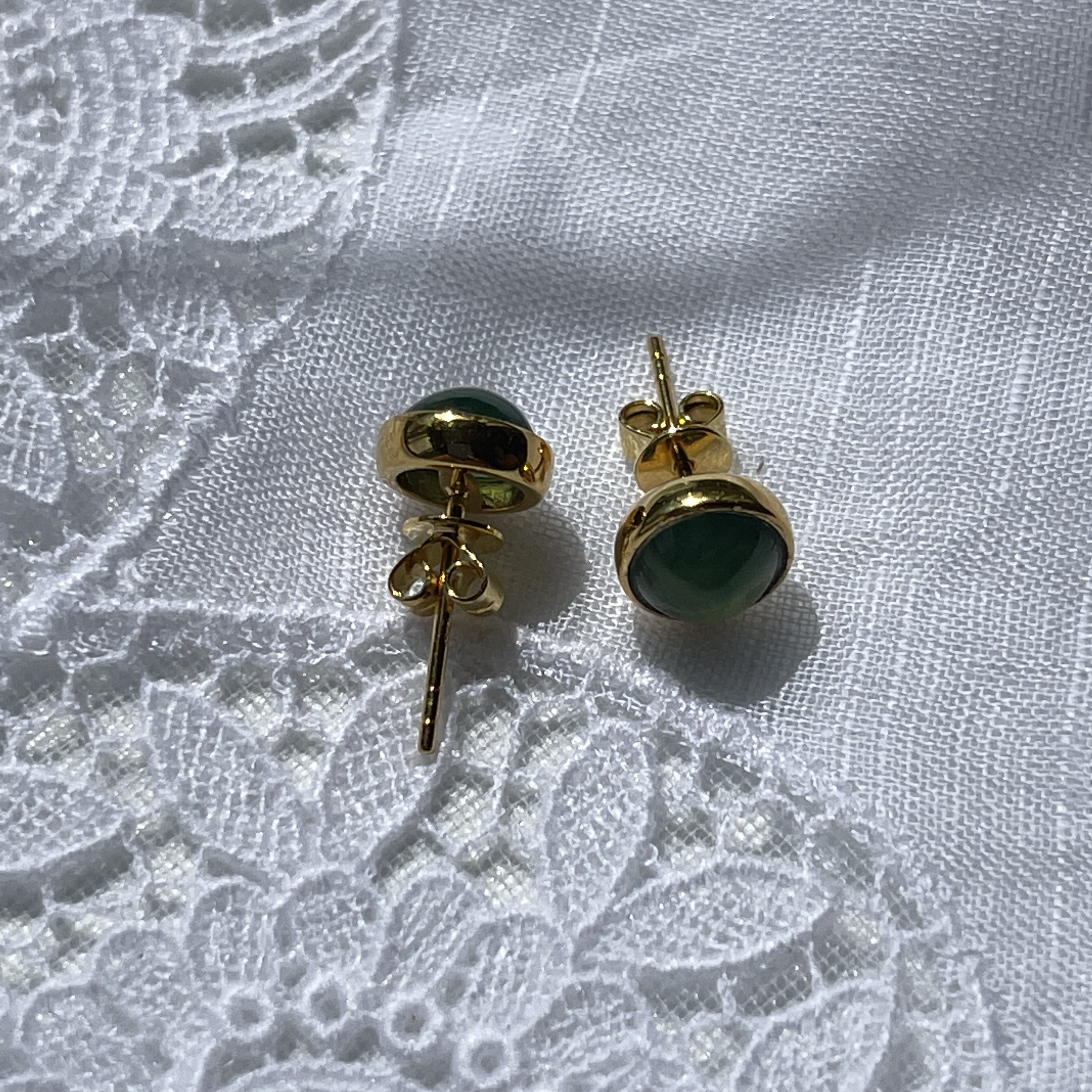 Malachite Green Jade Stud Earrings (PJA00136)