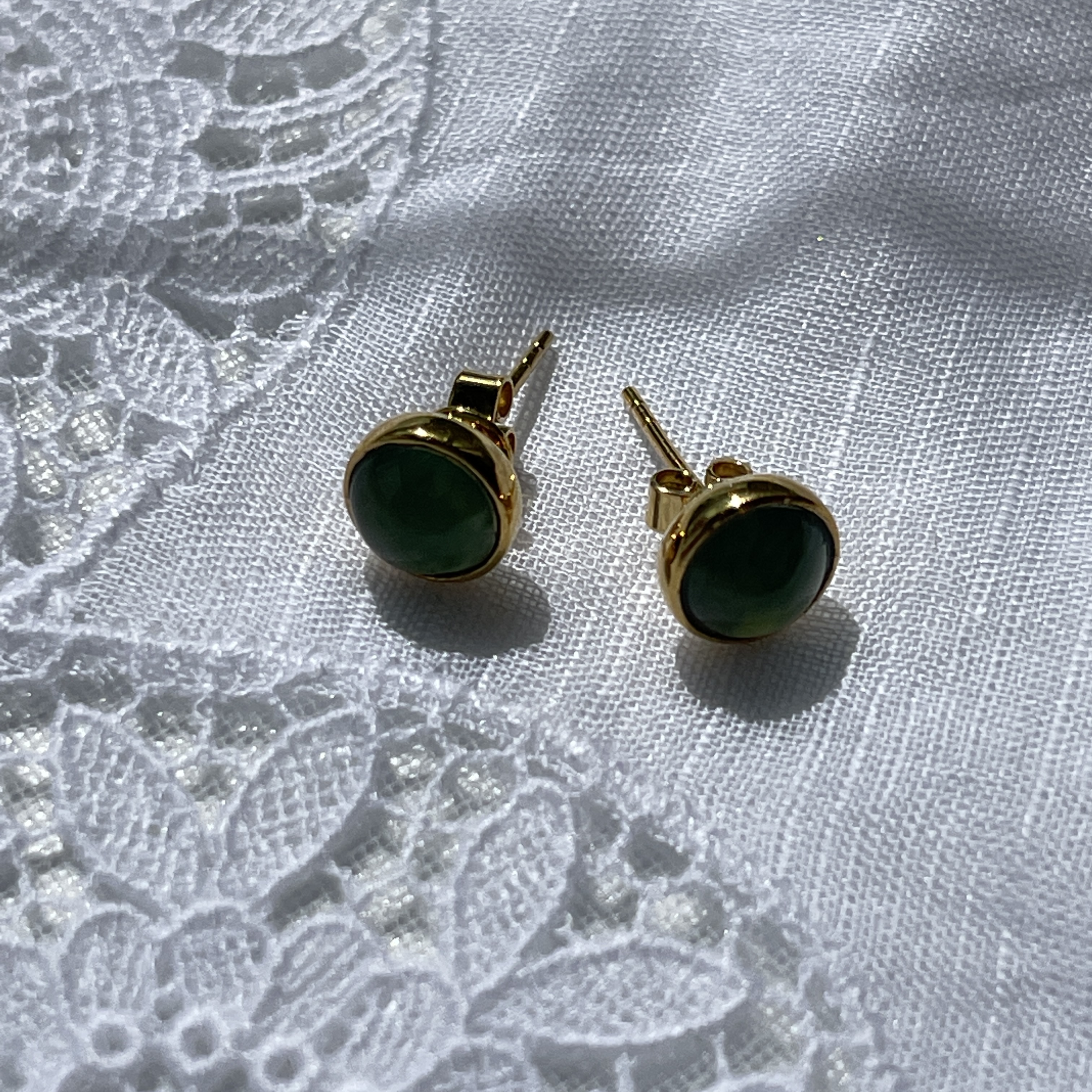 Malachite Green Jade Stud Earrings (PJA00136)