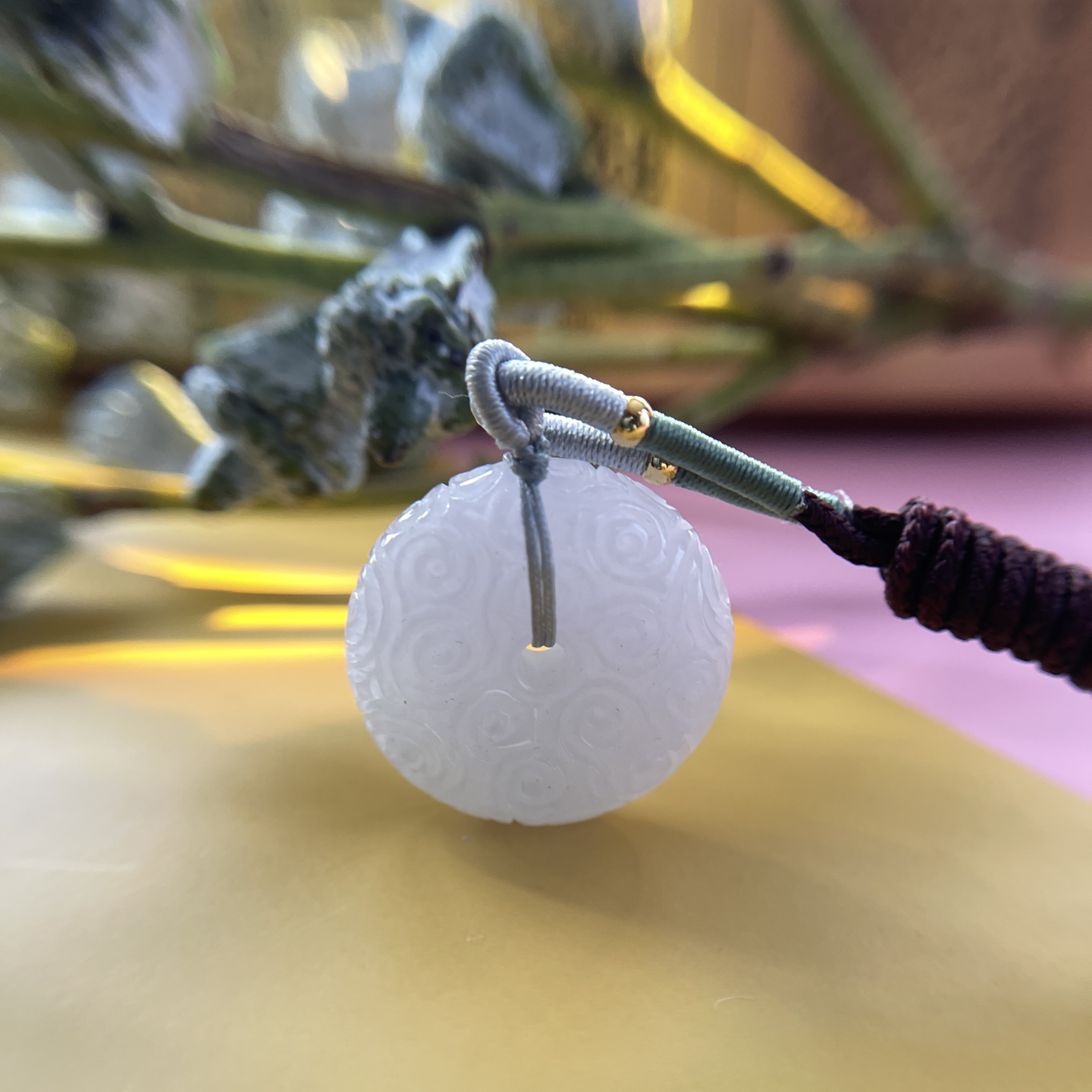 Carved White Ruyi Donut Safety Coin Pendant (PJA00232)