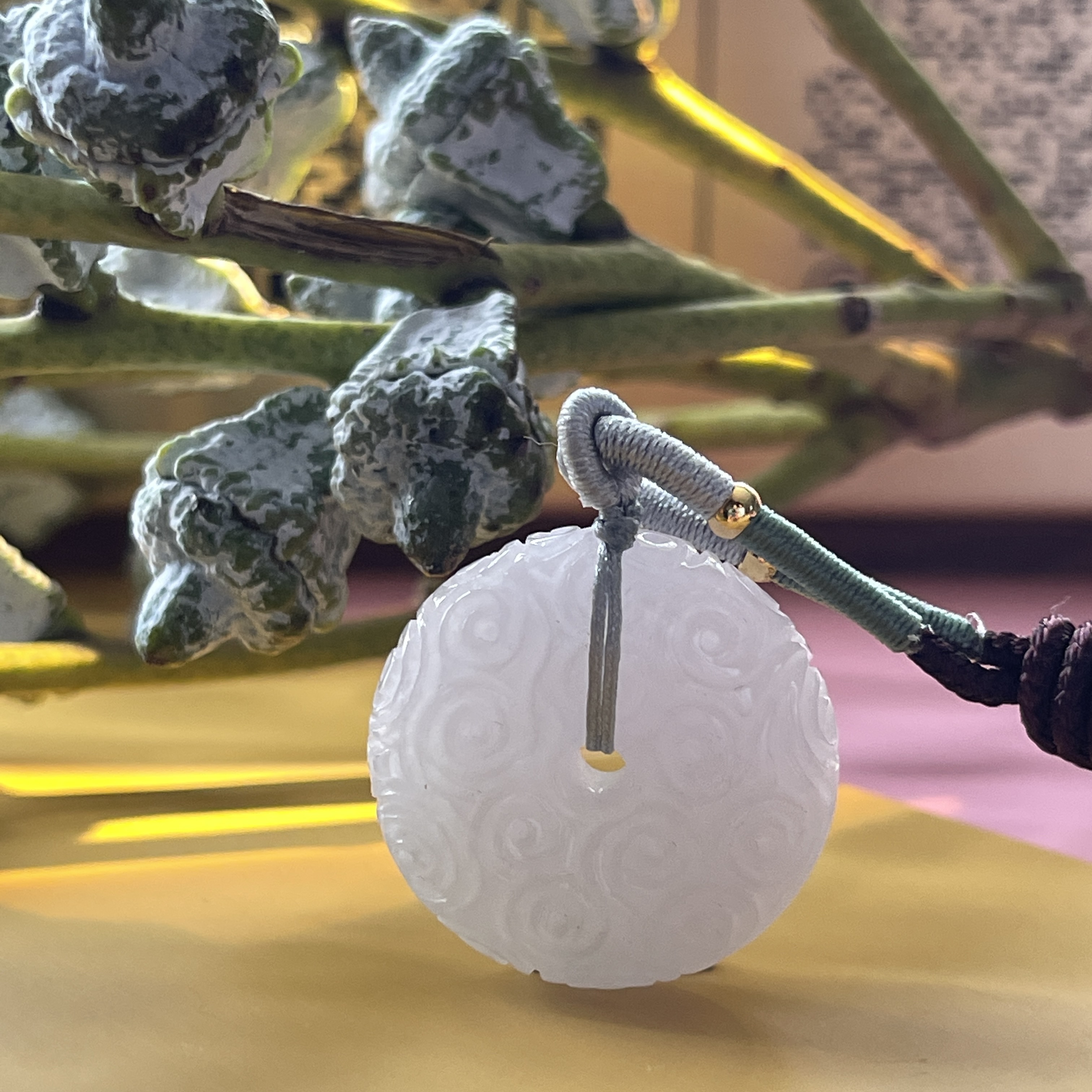 Carved White Ruyi Donut Safety Coin Pendant (PJA00232)