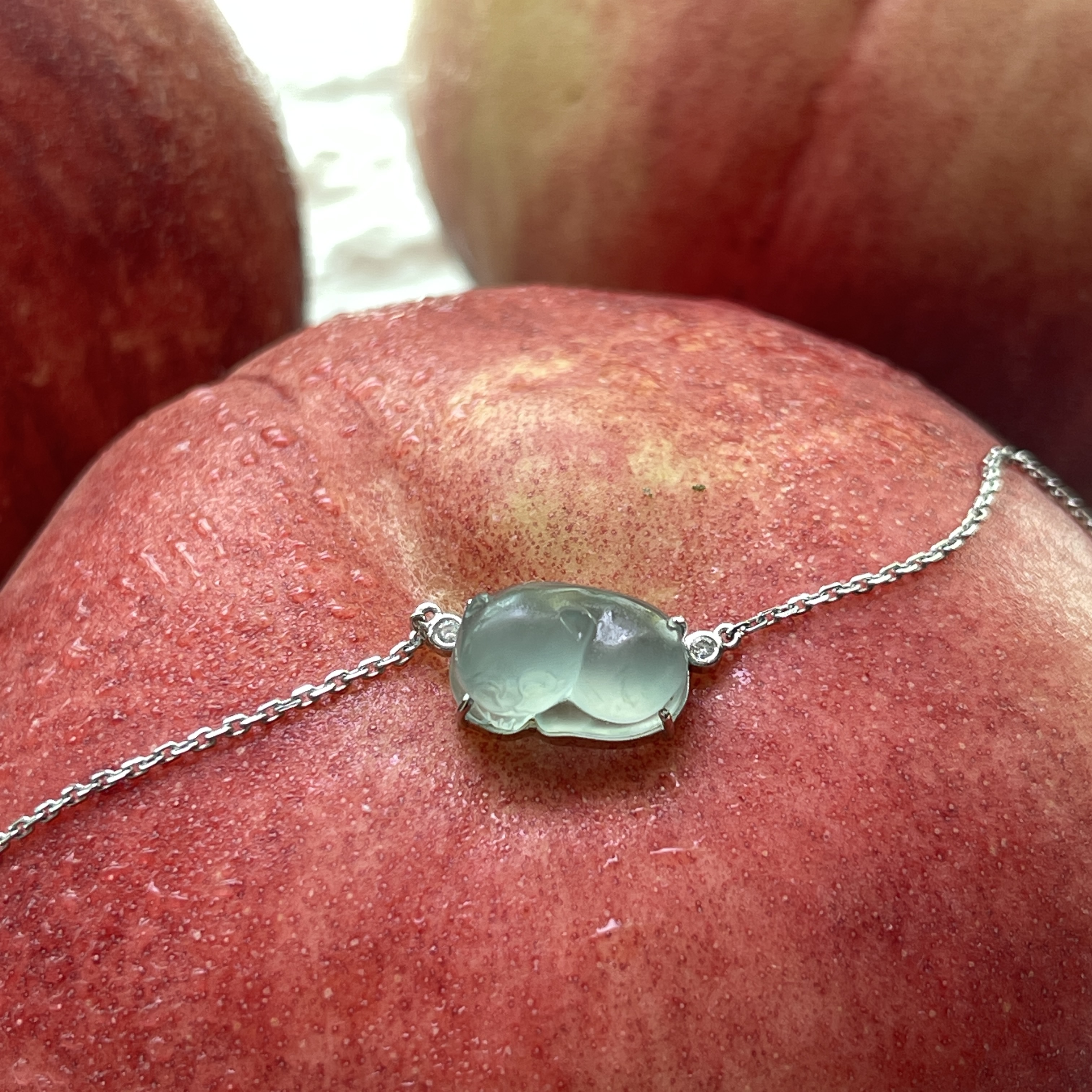 18K Bluish Green Lucky Kitten Pendant With Necklace (PJA00141) 