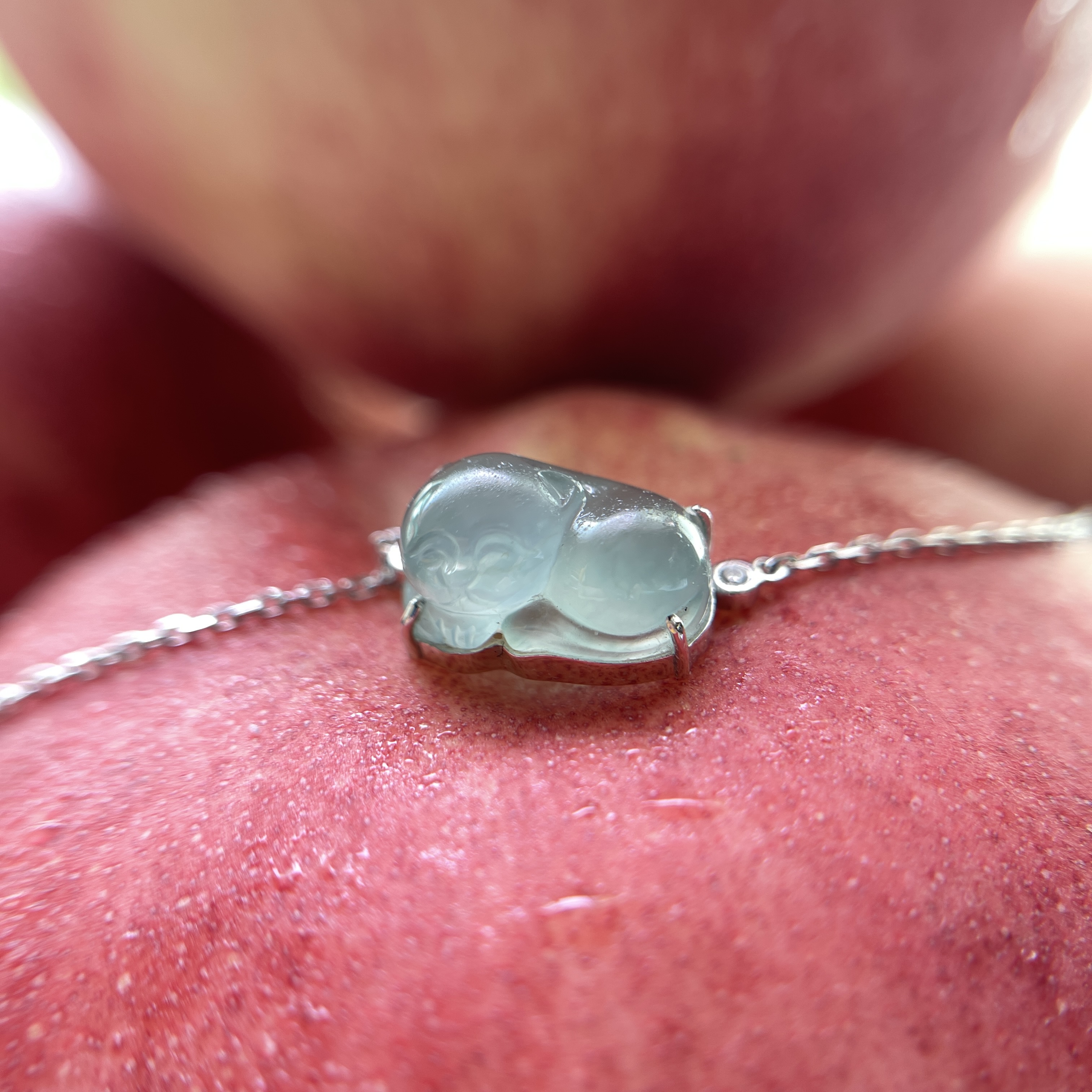 18K Bluish Green Lucky Kitten Pendant With Necklace (PJA00141) 