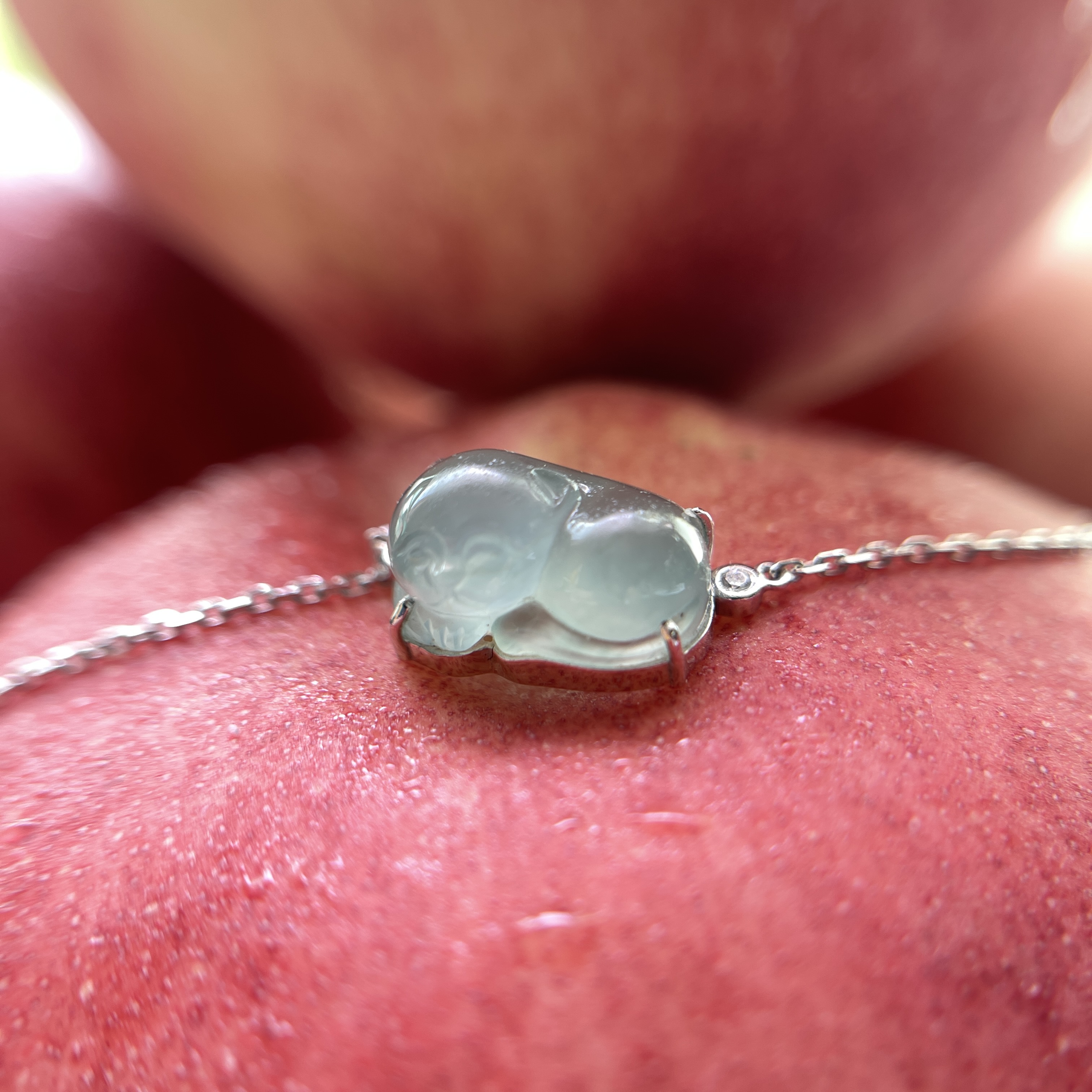 18K Bluish Green Lucky Kitten Pendant With Necklace (PJA00141) 