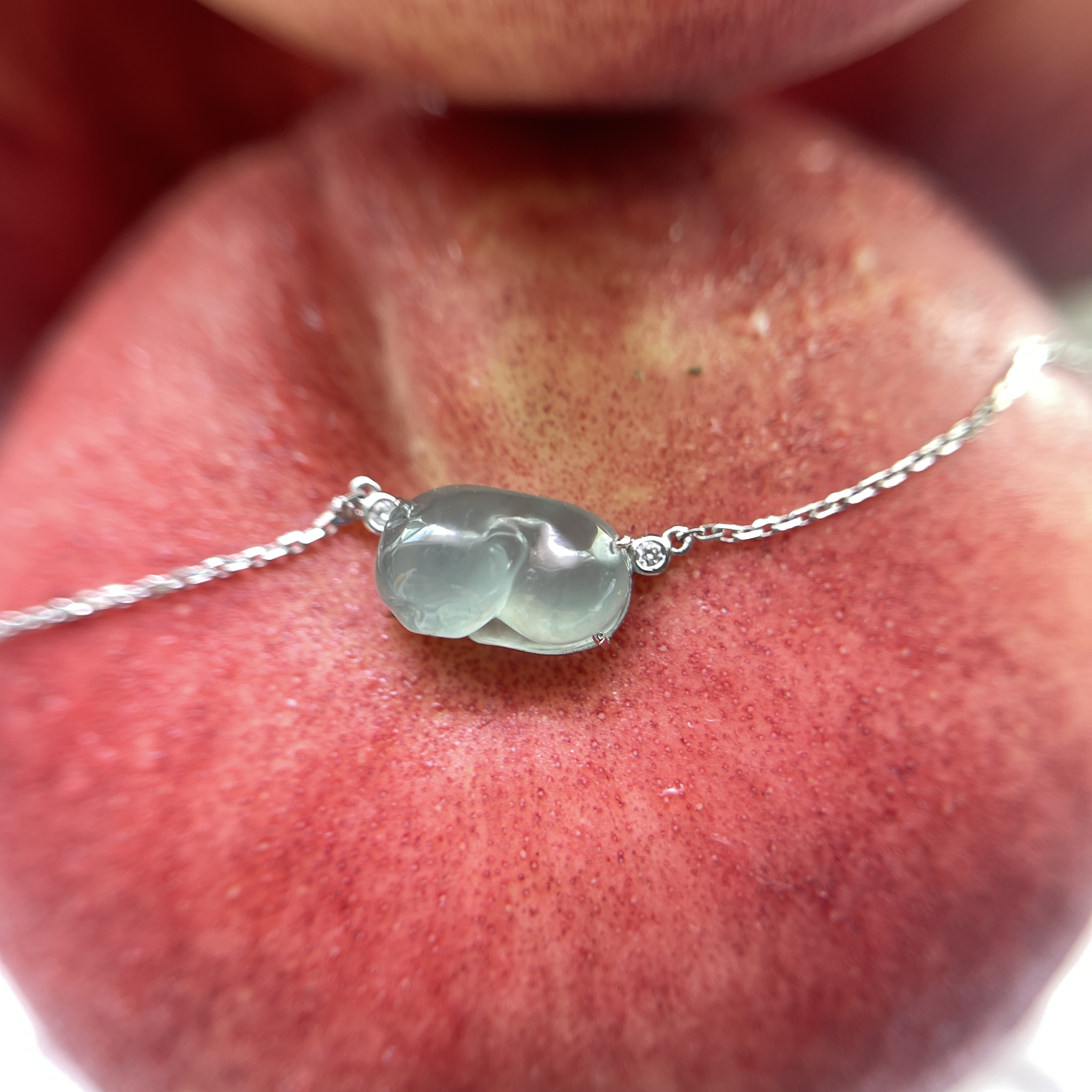 18K Bluish Green Lucky Kitten Pendant With Necklace (PJA00141) 