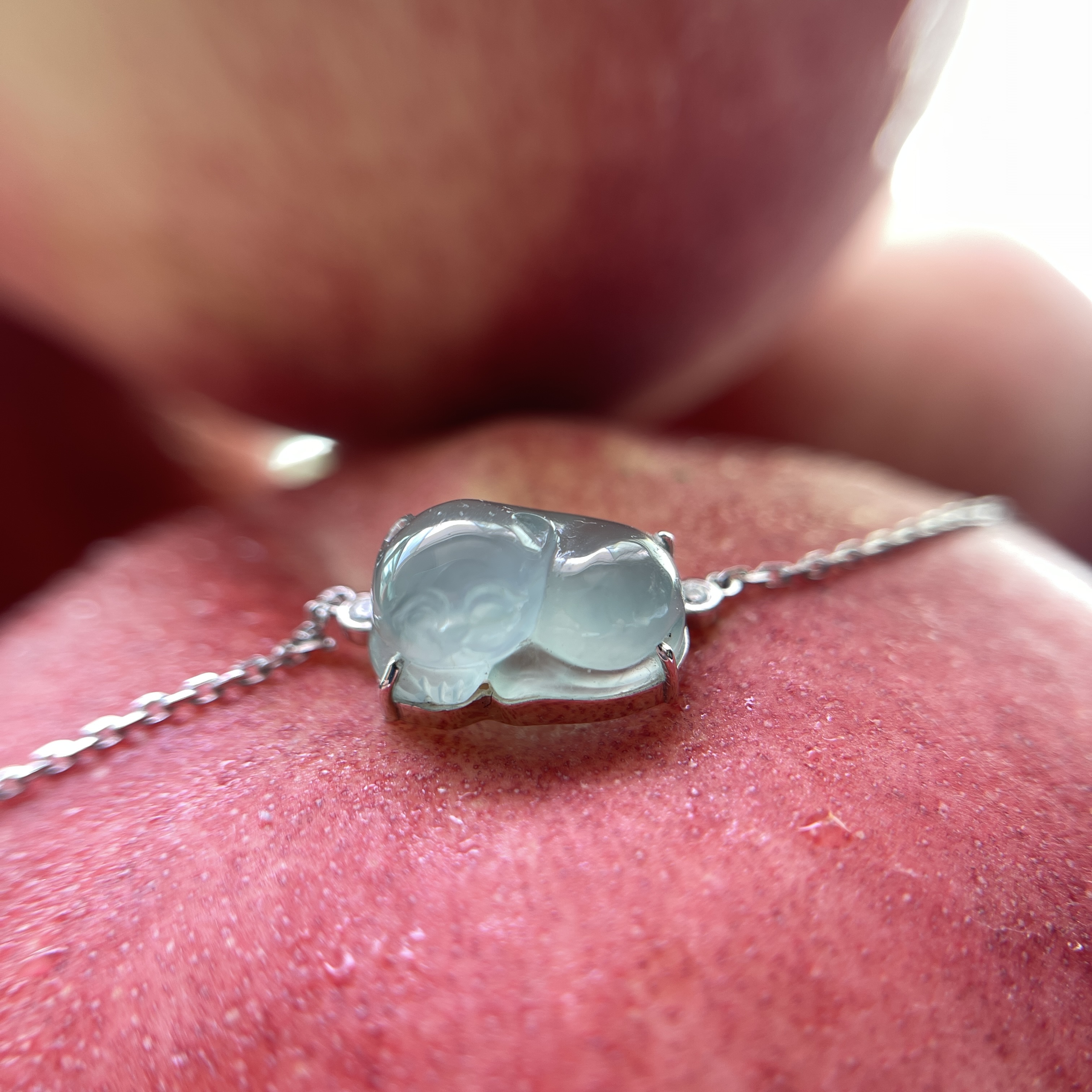 18K Bluish Green Lucky Kitten Pendant With Necklace (PJA00141) 