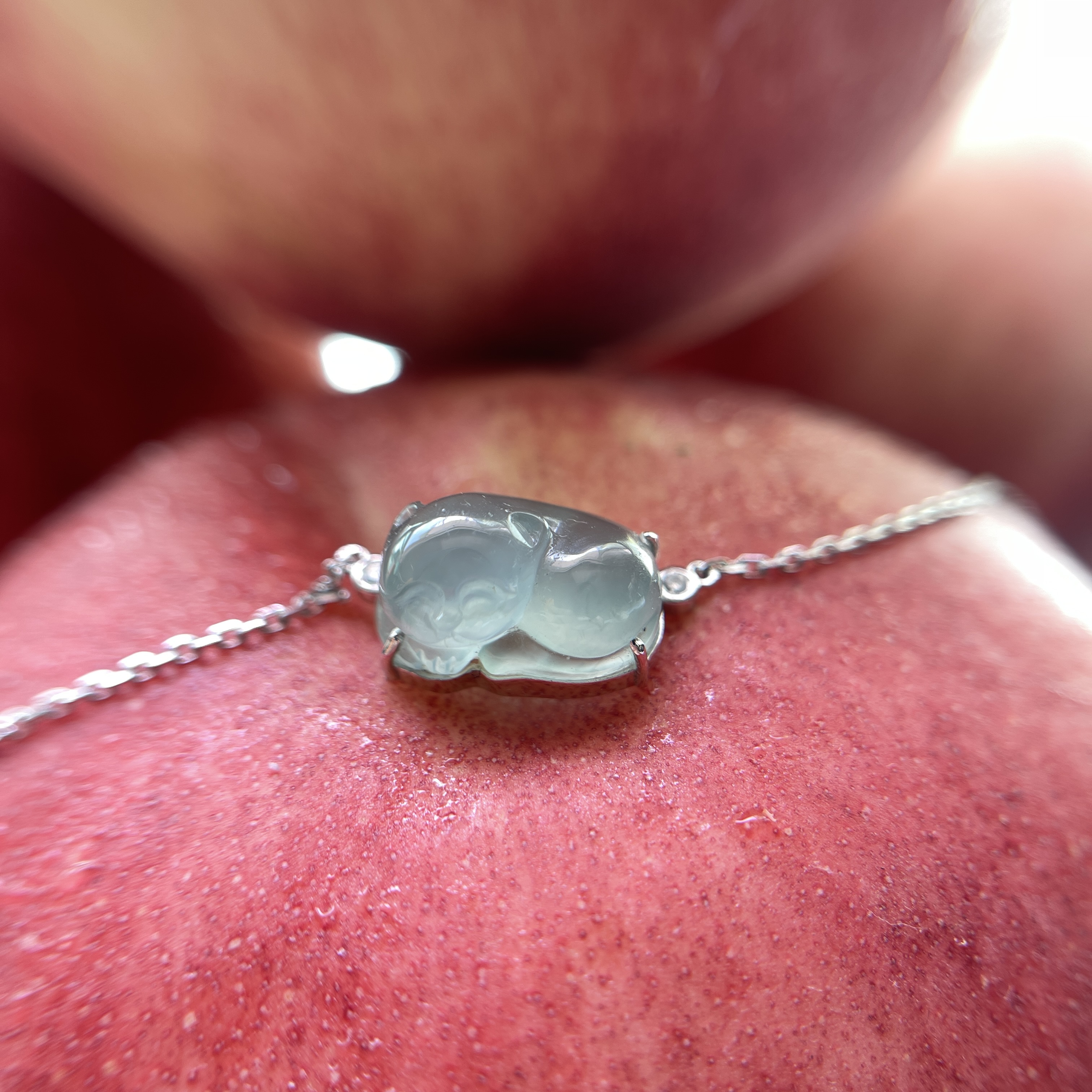 18K Bluish Green Lucky Kitten Pendant With Necklace (PJA00141) 