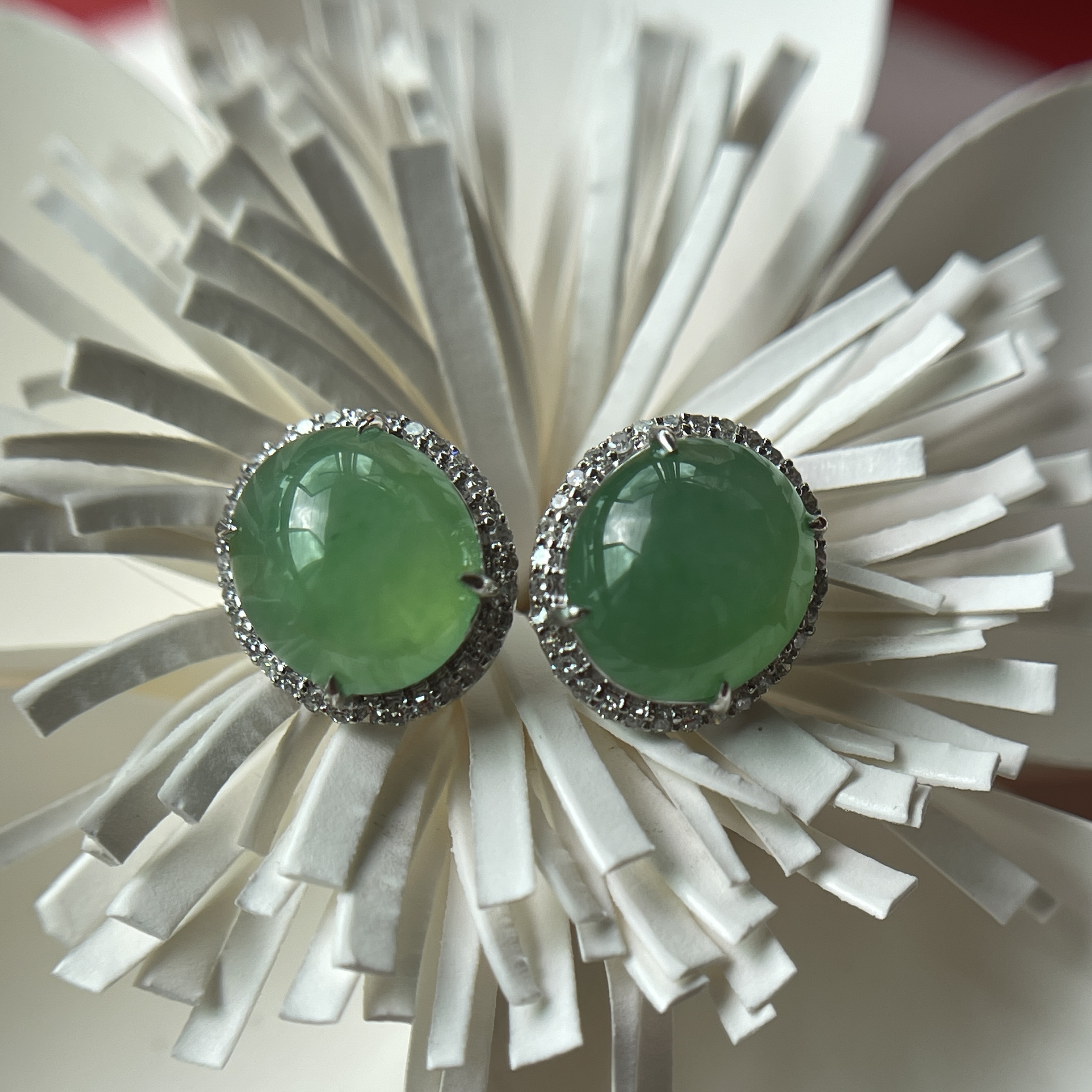 Icy Green Jade Cabochons Earrings (PJA00218)