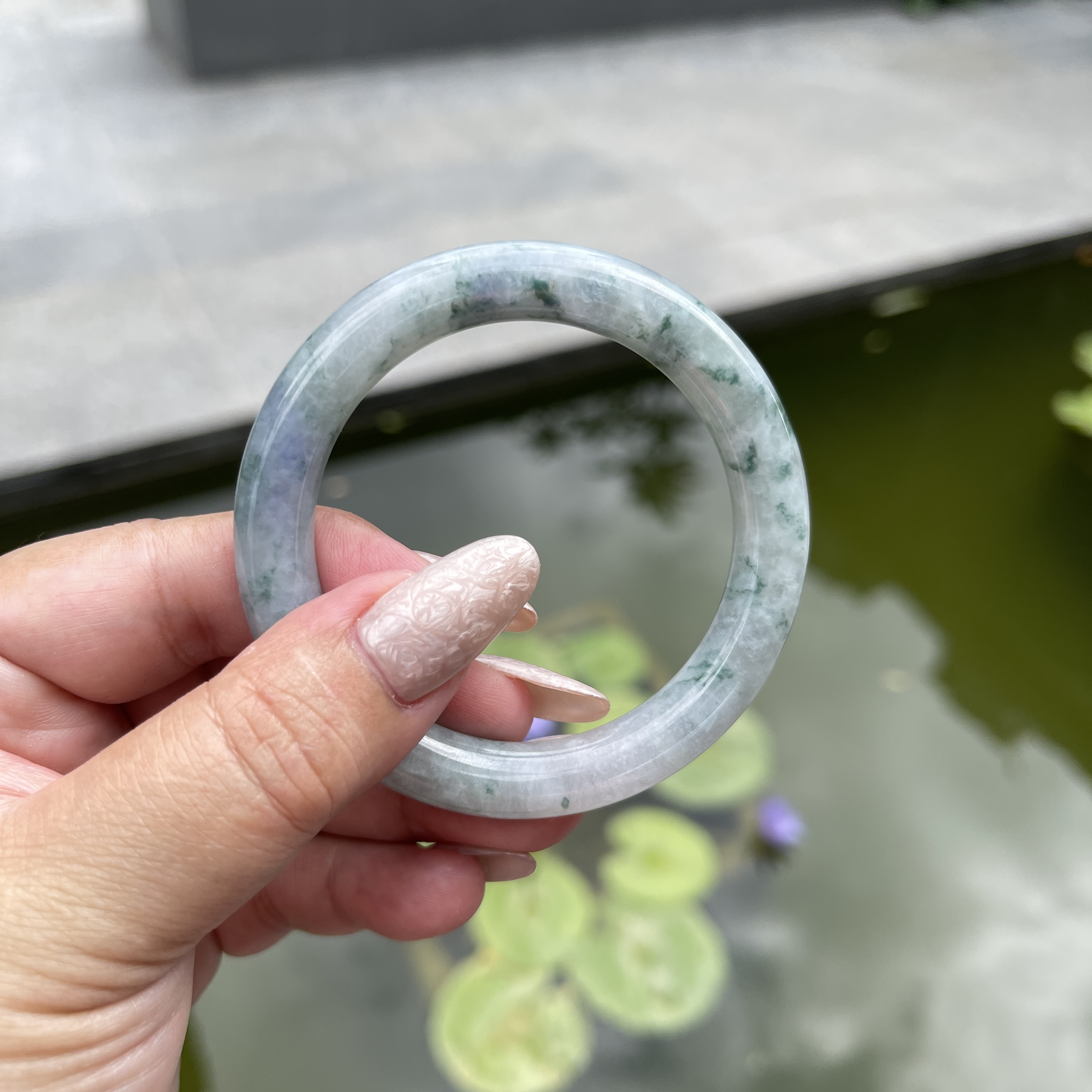 Smoky Green with Soft Violet Jade Bangle (PJA00156)