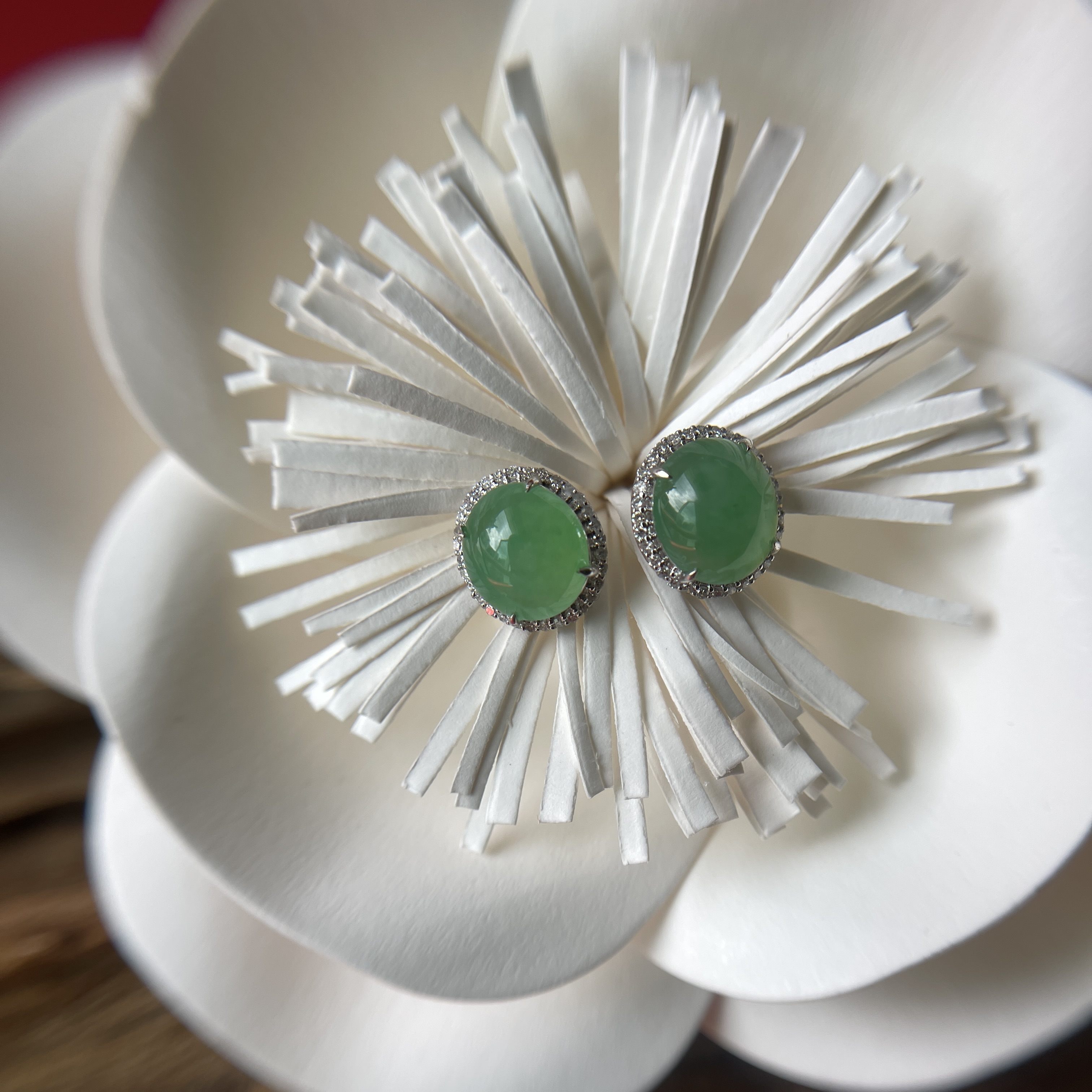 Icy Green Jade Cabochons Earrings (PJA00218)