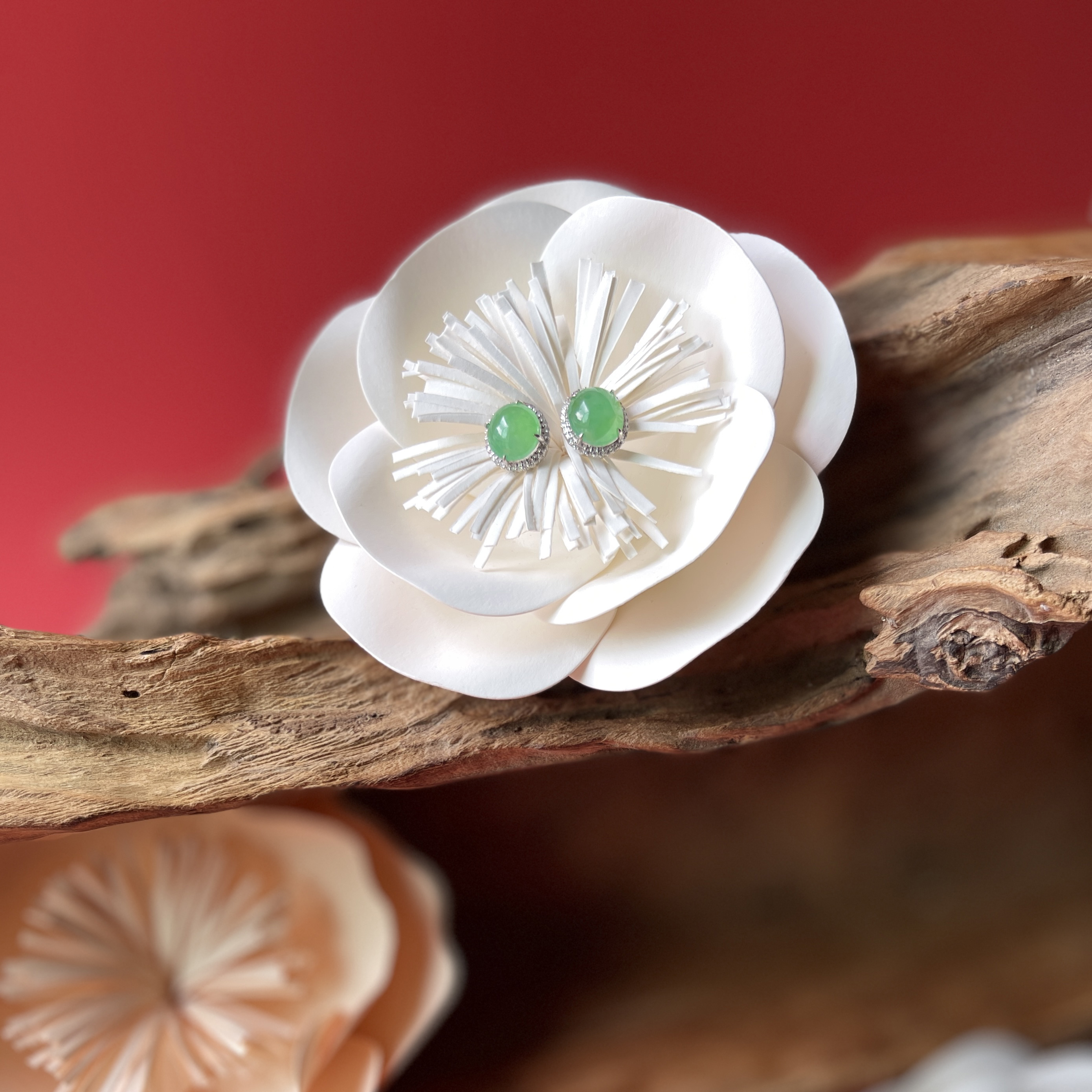 Green Jade Cabochons Earrings (PJA00218)