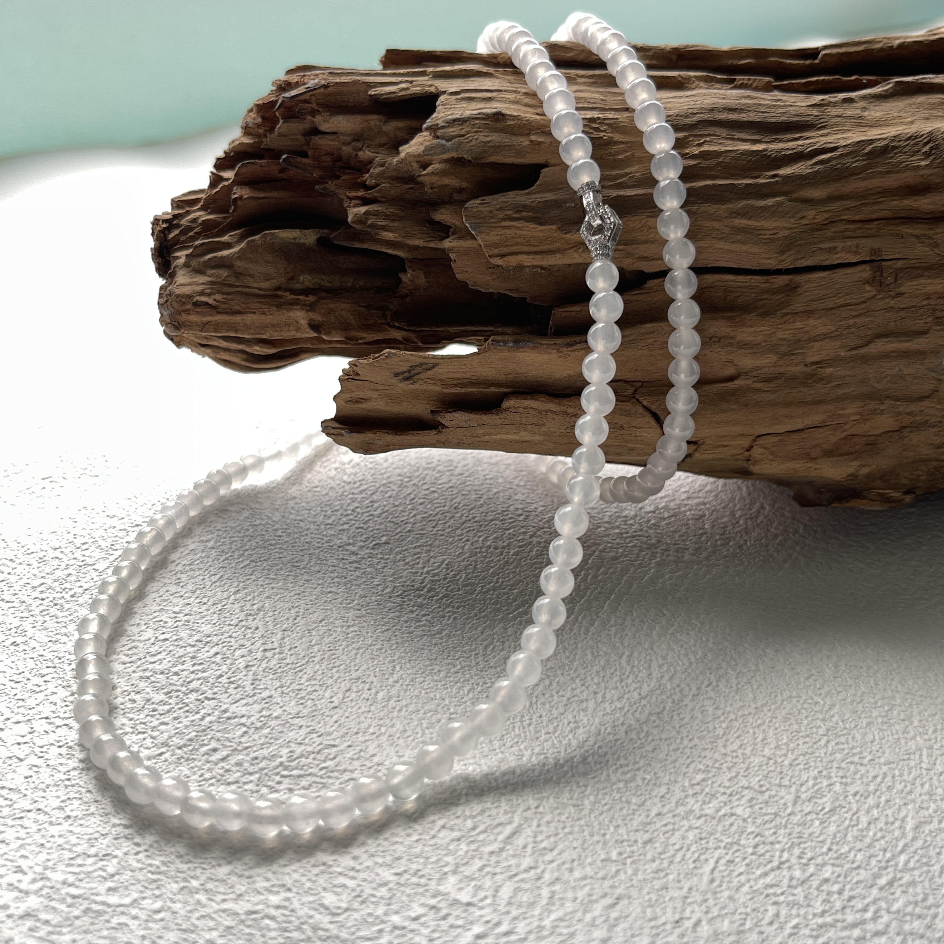 Icy White Jadeite Beads Bracelet or Necklace (PJA00168)