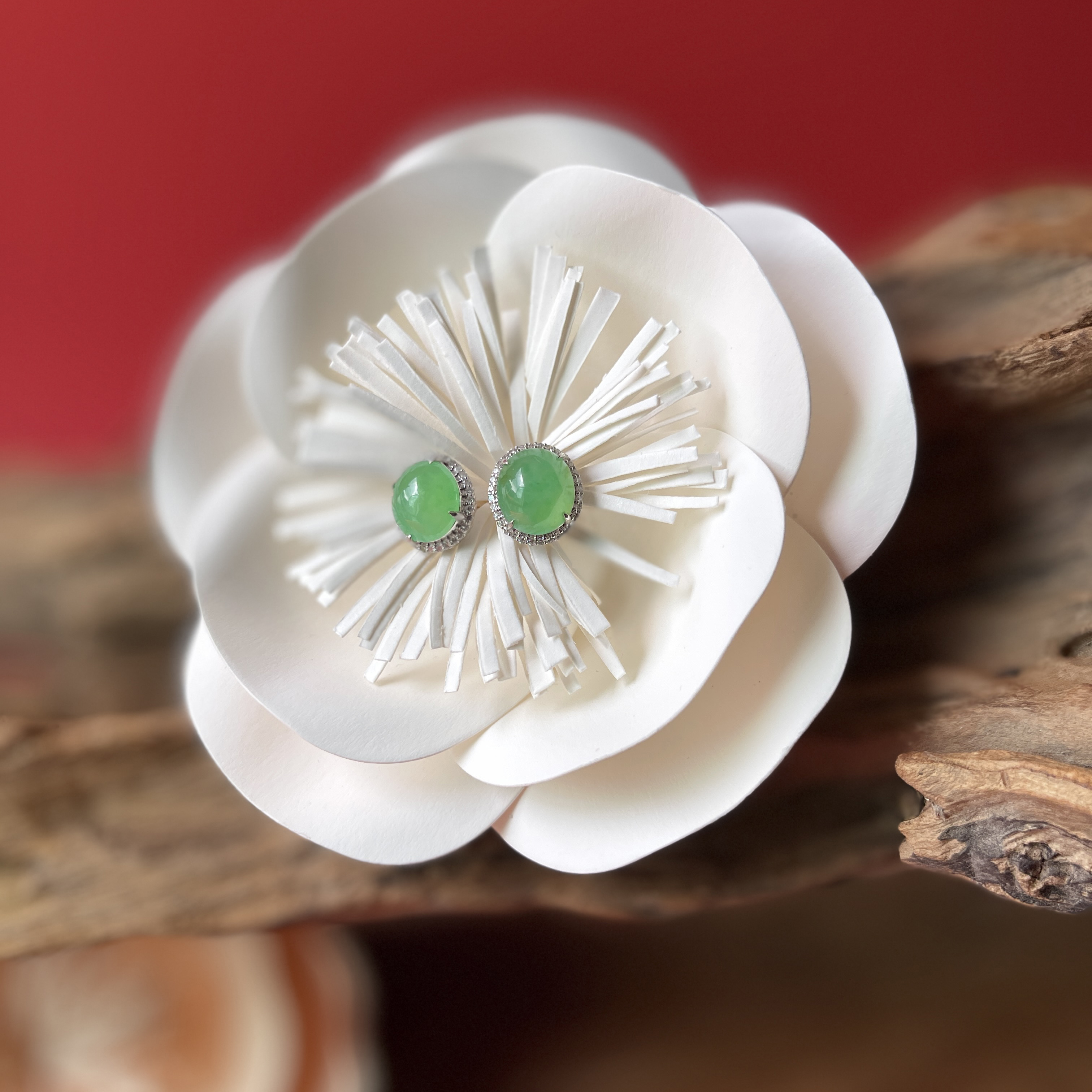 Green Jade Cabochons Earrings (PJA00218)