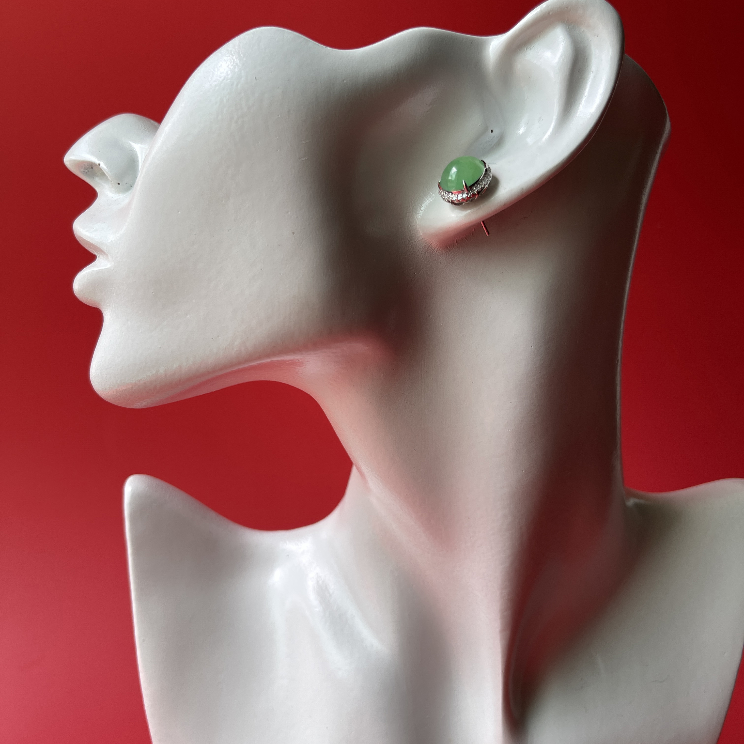 Green Jade Cabochons Earrings (PJA00218)