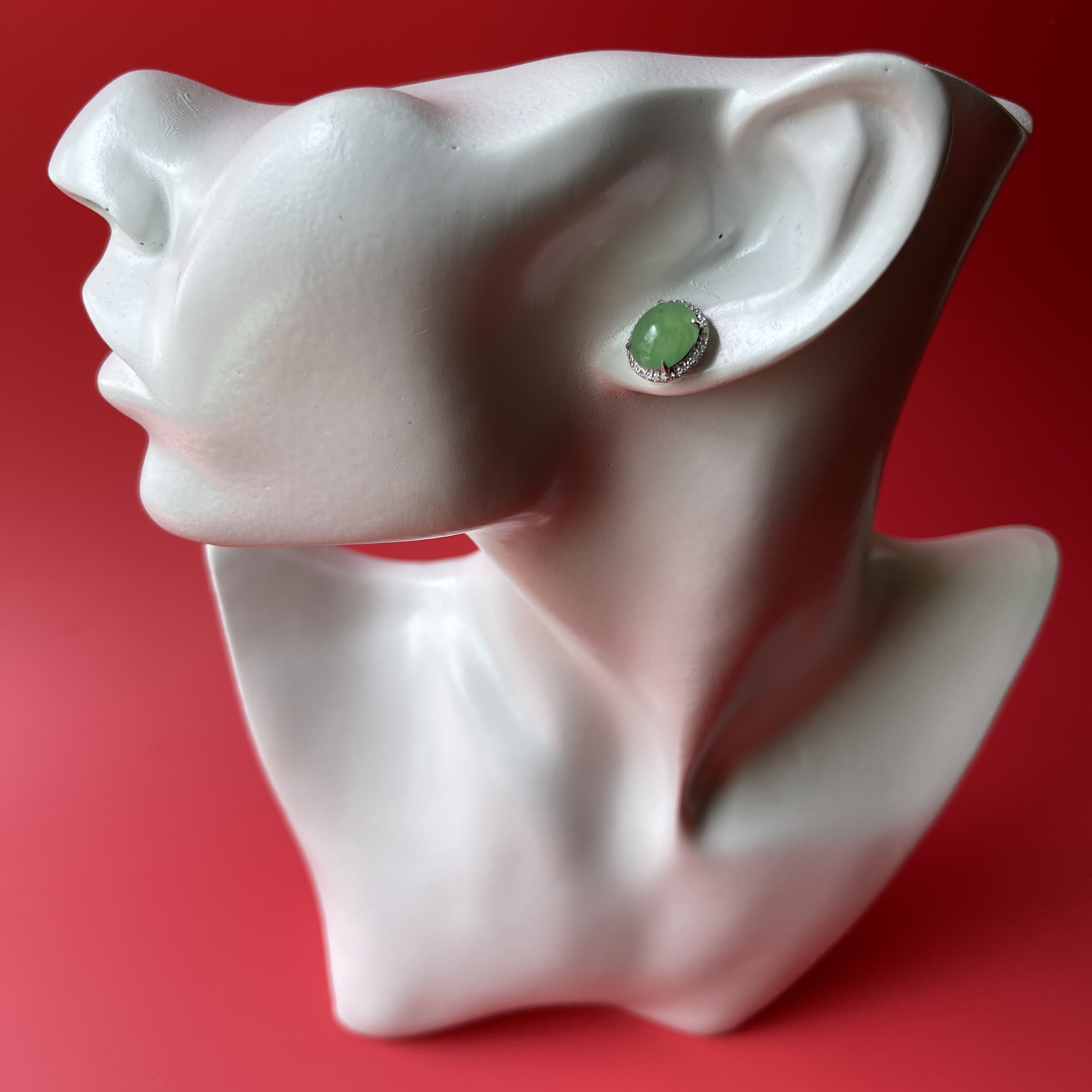 Green Jade Cabochons Earrings (PJA00218)