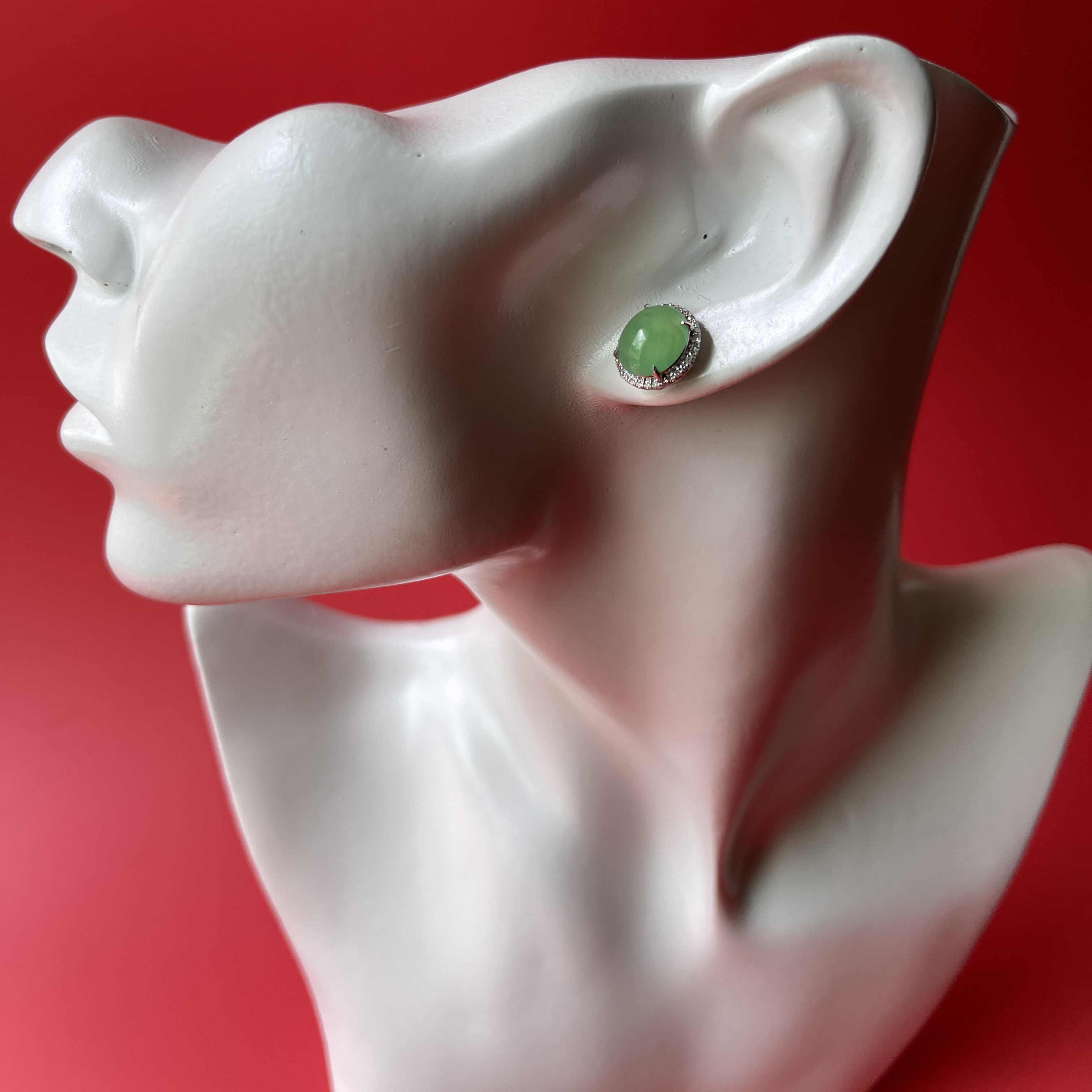 Green Jade Cabochons Earrings (PJA00218)