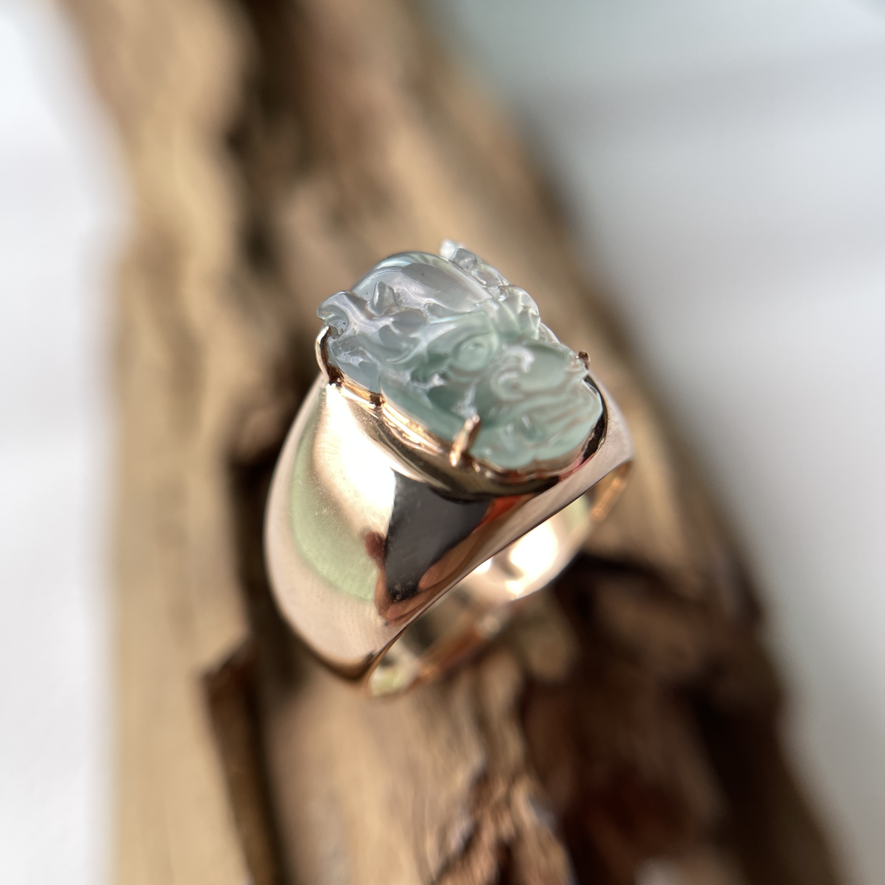 Icy Translucent Dragon Jade Ring (PJA00247)