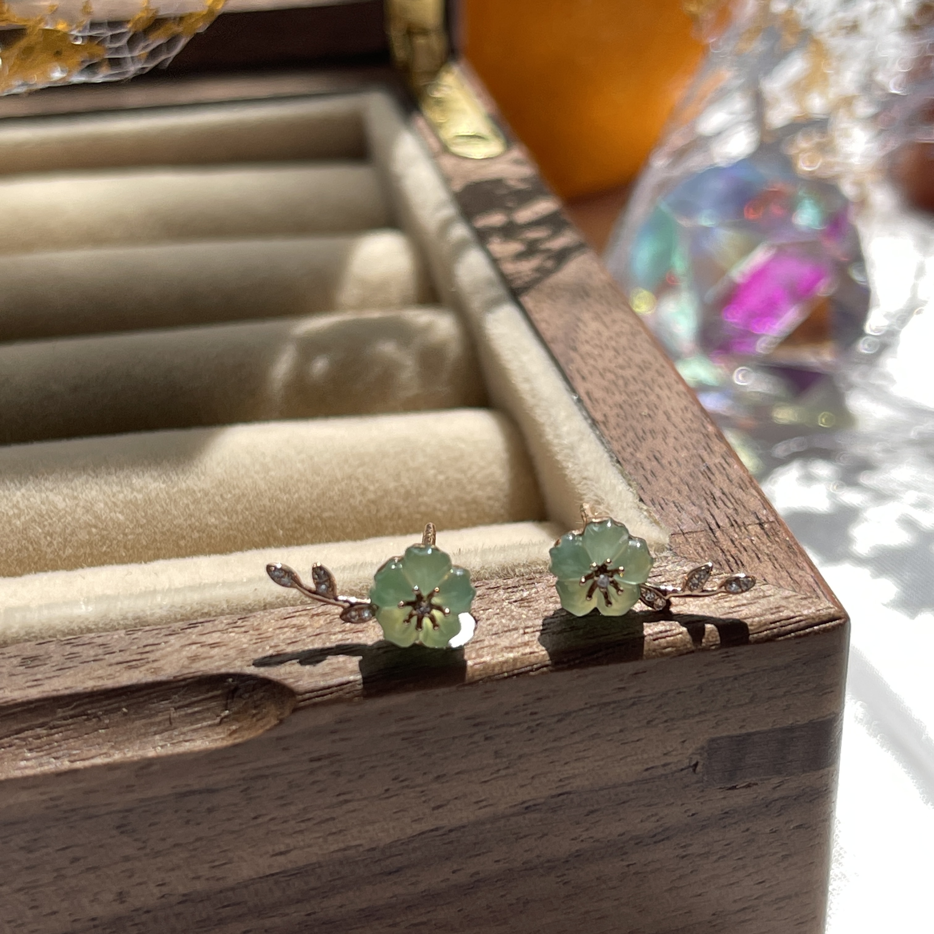 Sweet Cherry Blossom Jadeite Earrings (PJA00128)