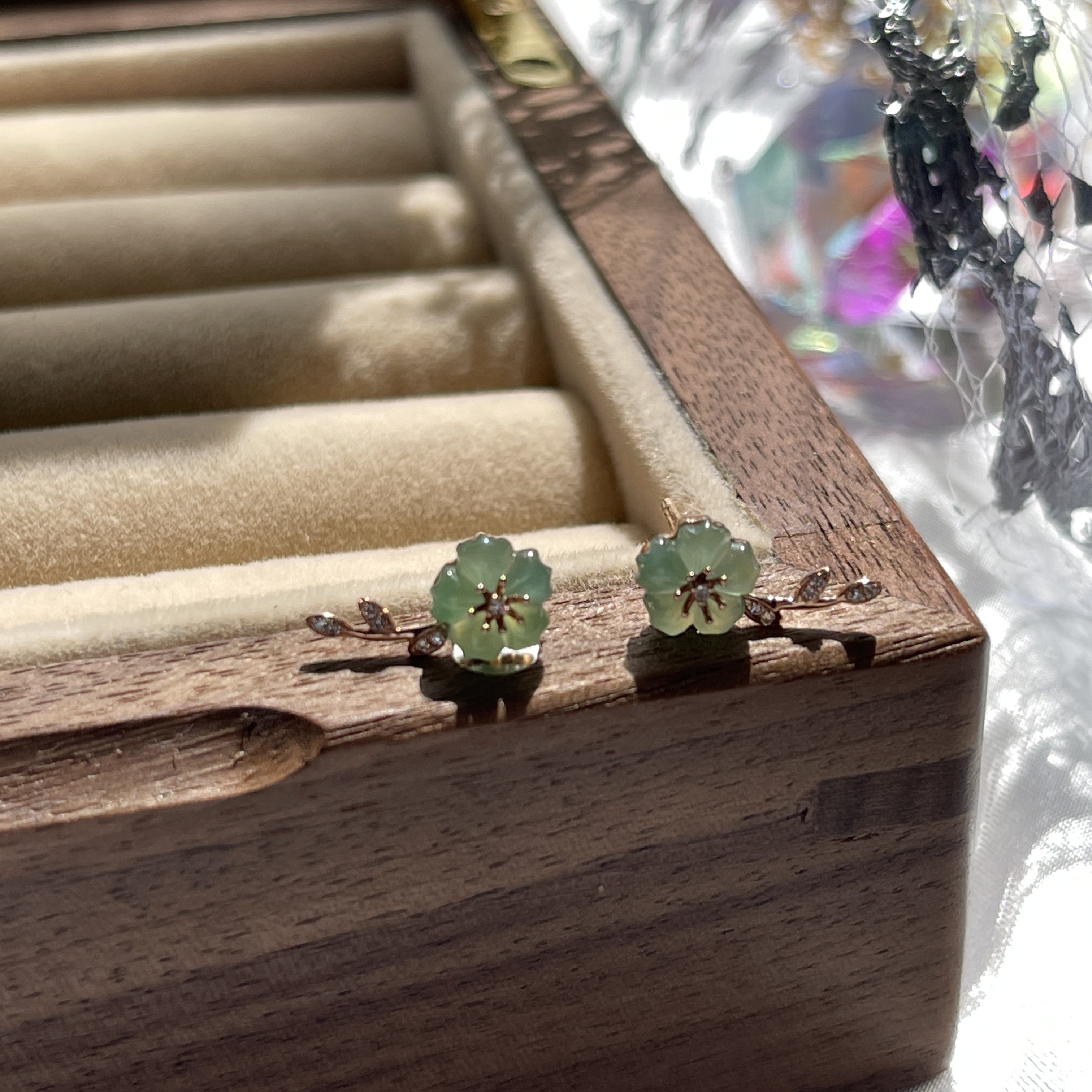 Sweet Cherry Blossom Jadeite Earrings (PJA00128)