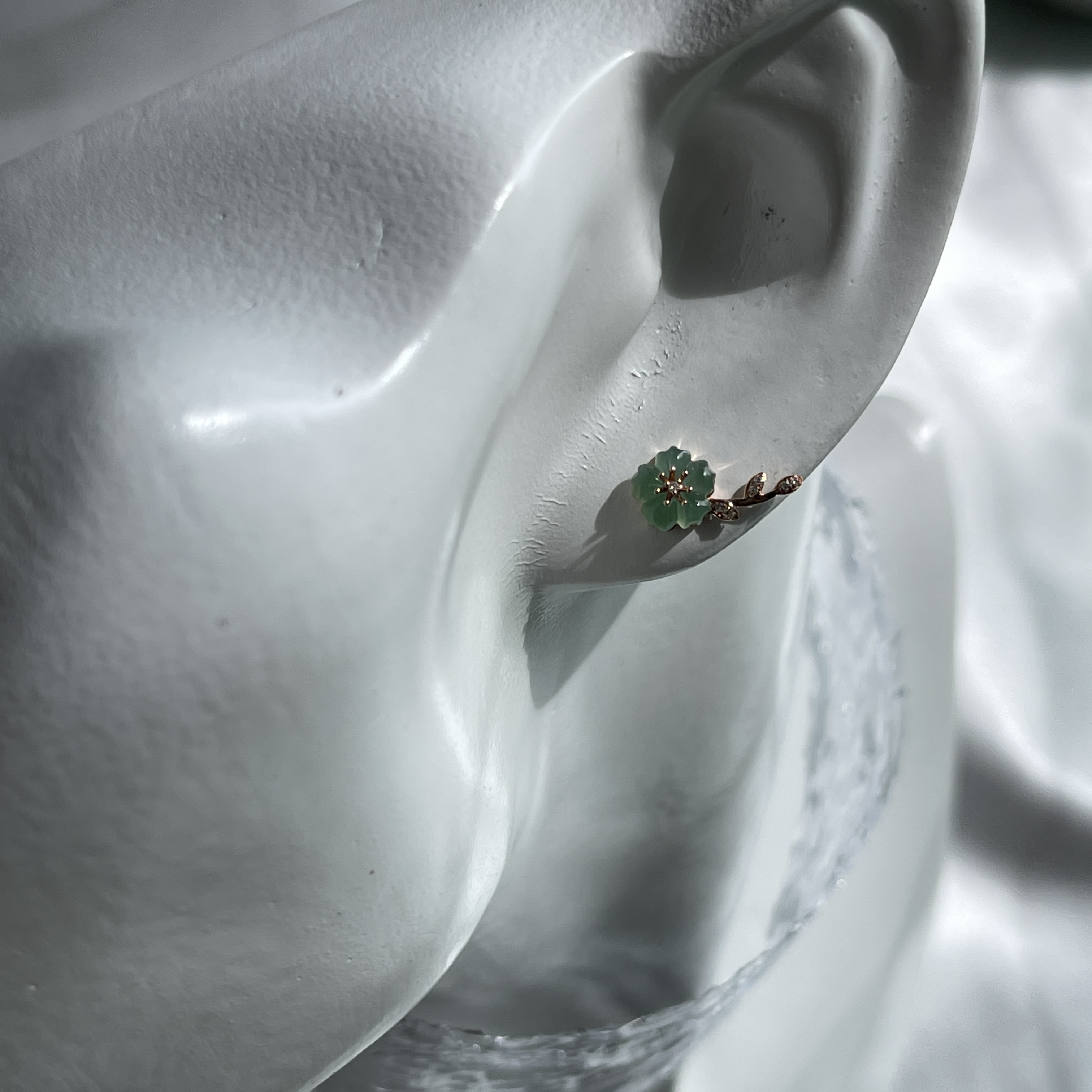 Sweet Cherry Blossom Jadeite Earrings (PJA00128)