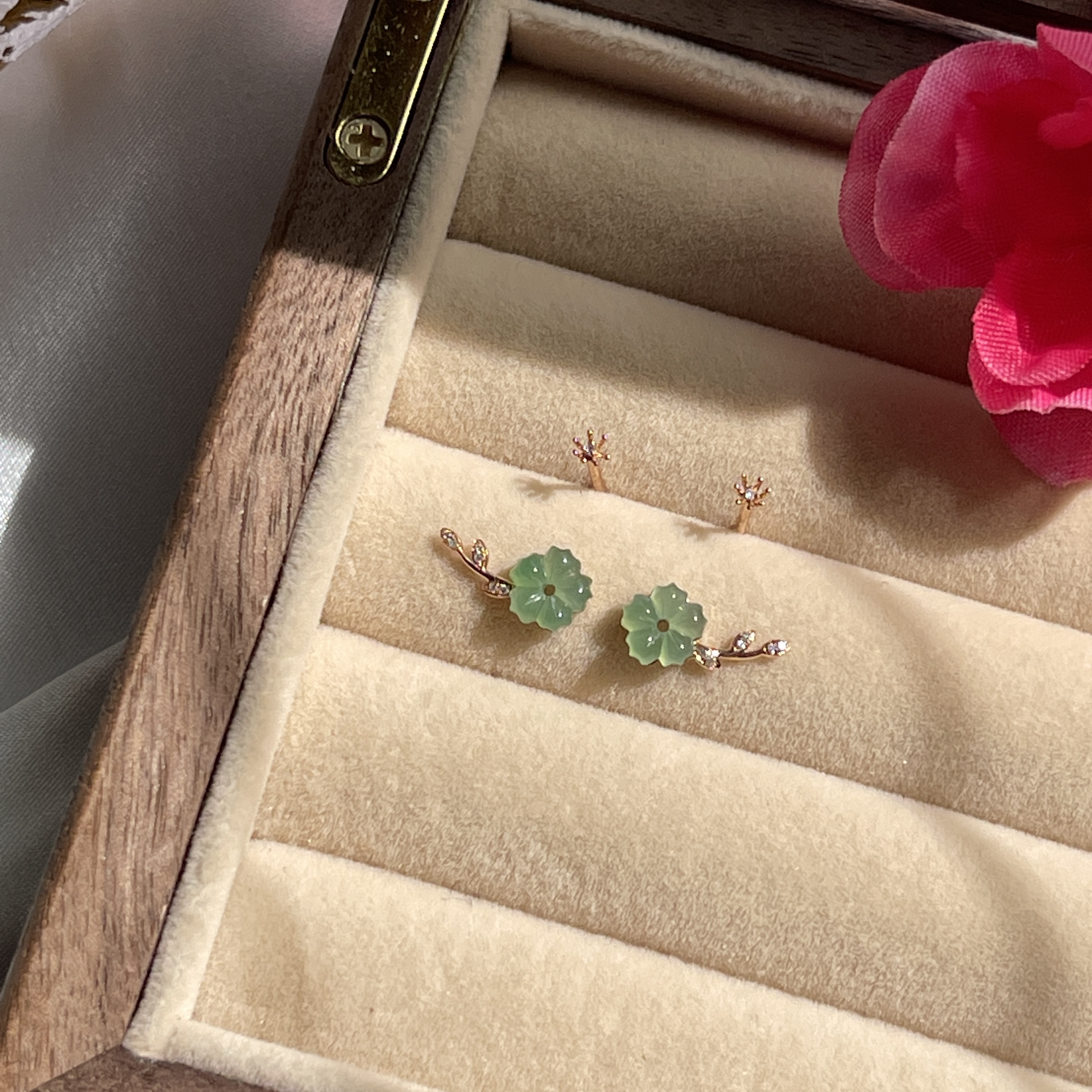 Sweet Cherry Blossom Jadeite Earrings (PJA00128)