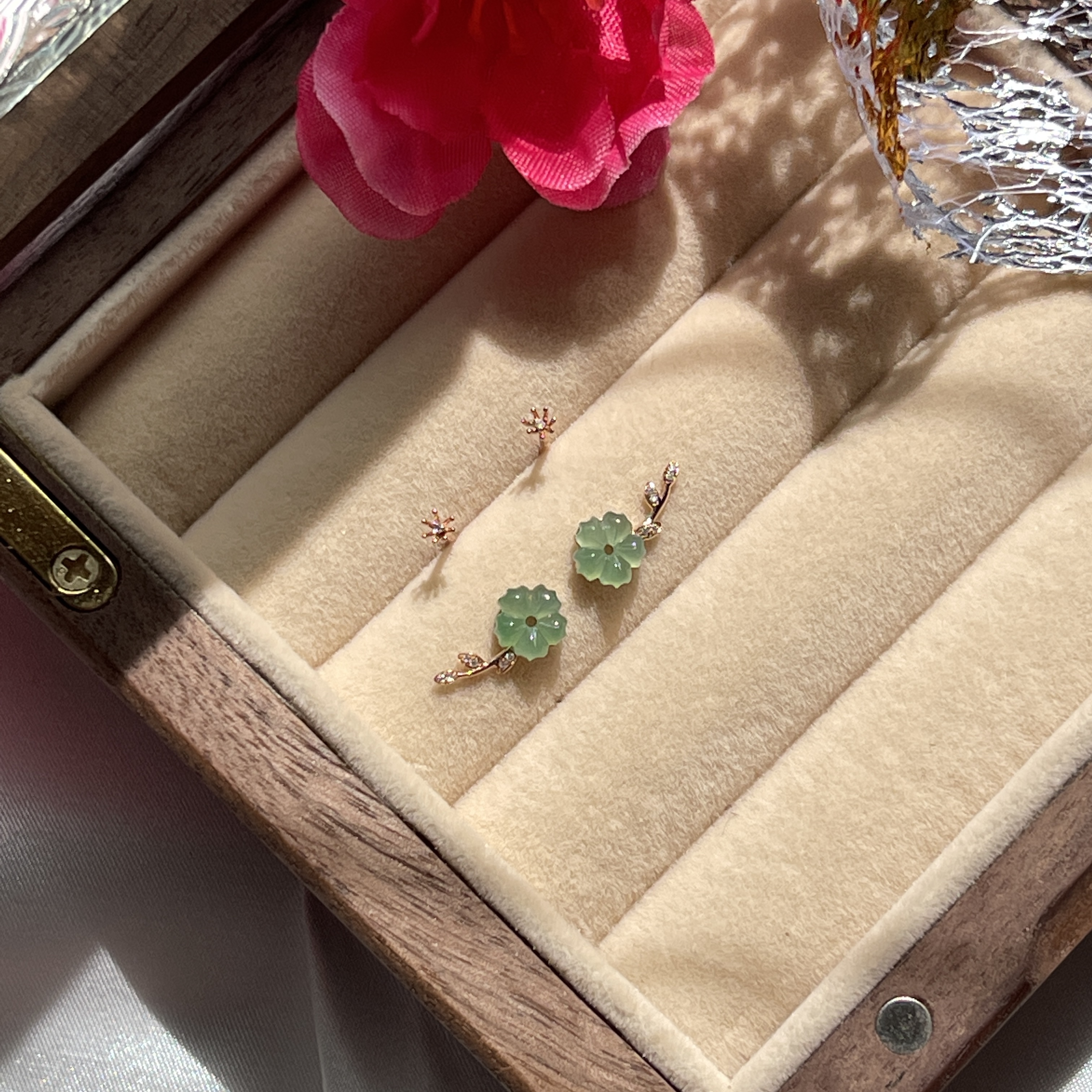 Sweet Cherry Blossom Jadeite Earrings (PJA00128)
