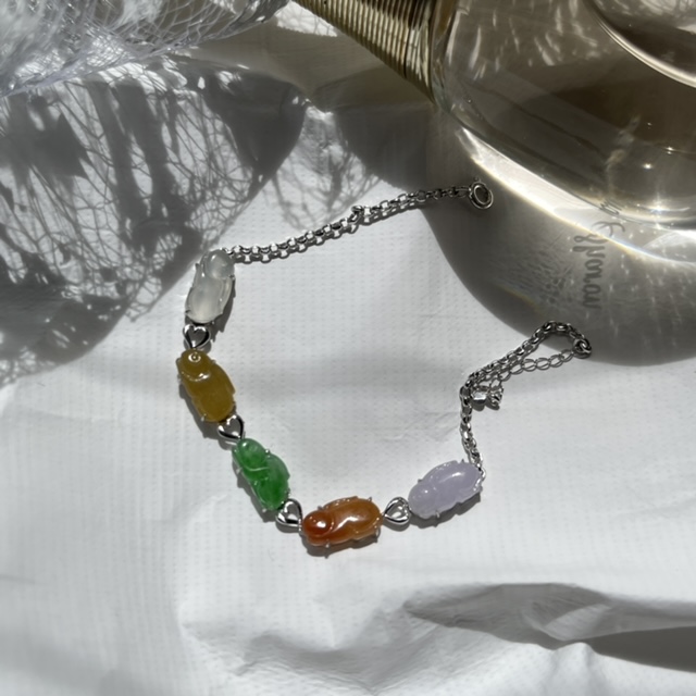 Multicolor Bunnies Jadeite Bracelet (PJA00129)